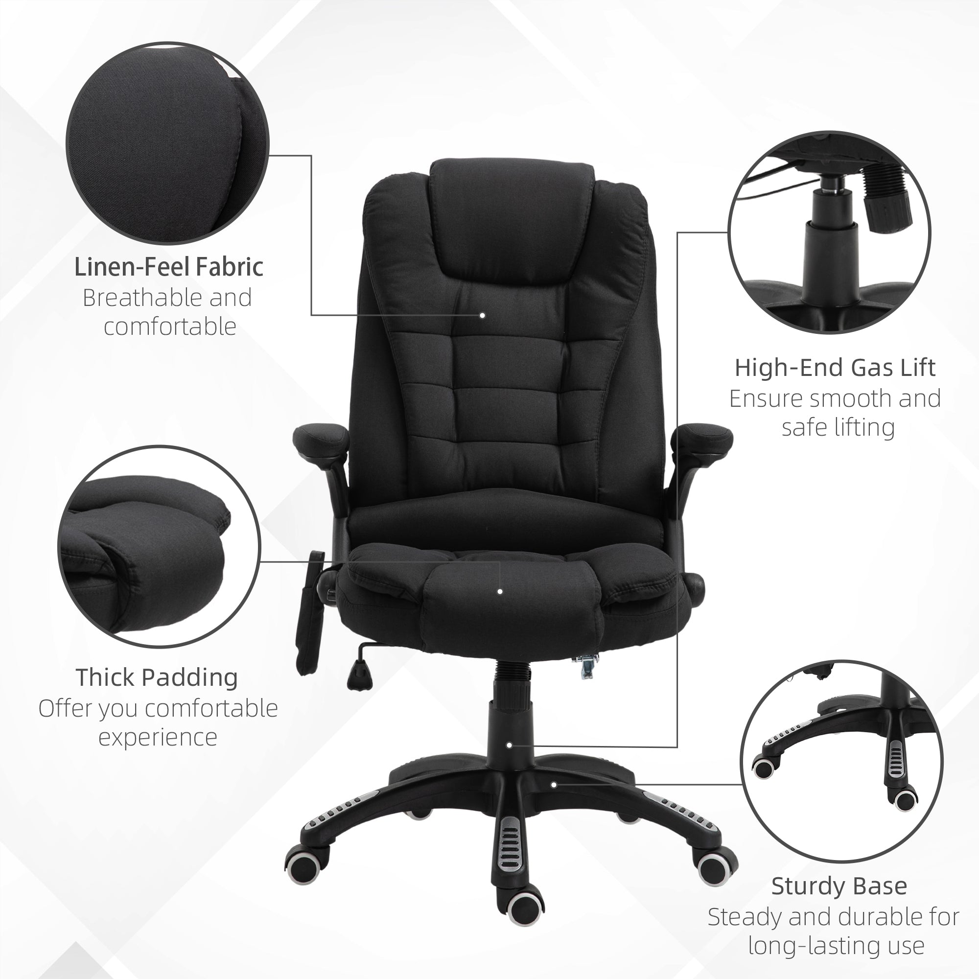 6 Point Vibrating Massage Office Chair High Back Executive Chair with Reclining Back, Swivel Wheels, Black Massage Chairs   at Gallery Canada