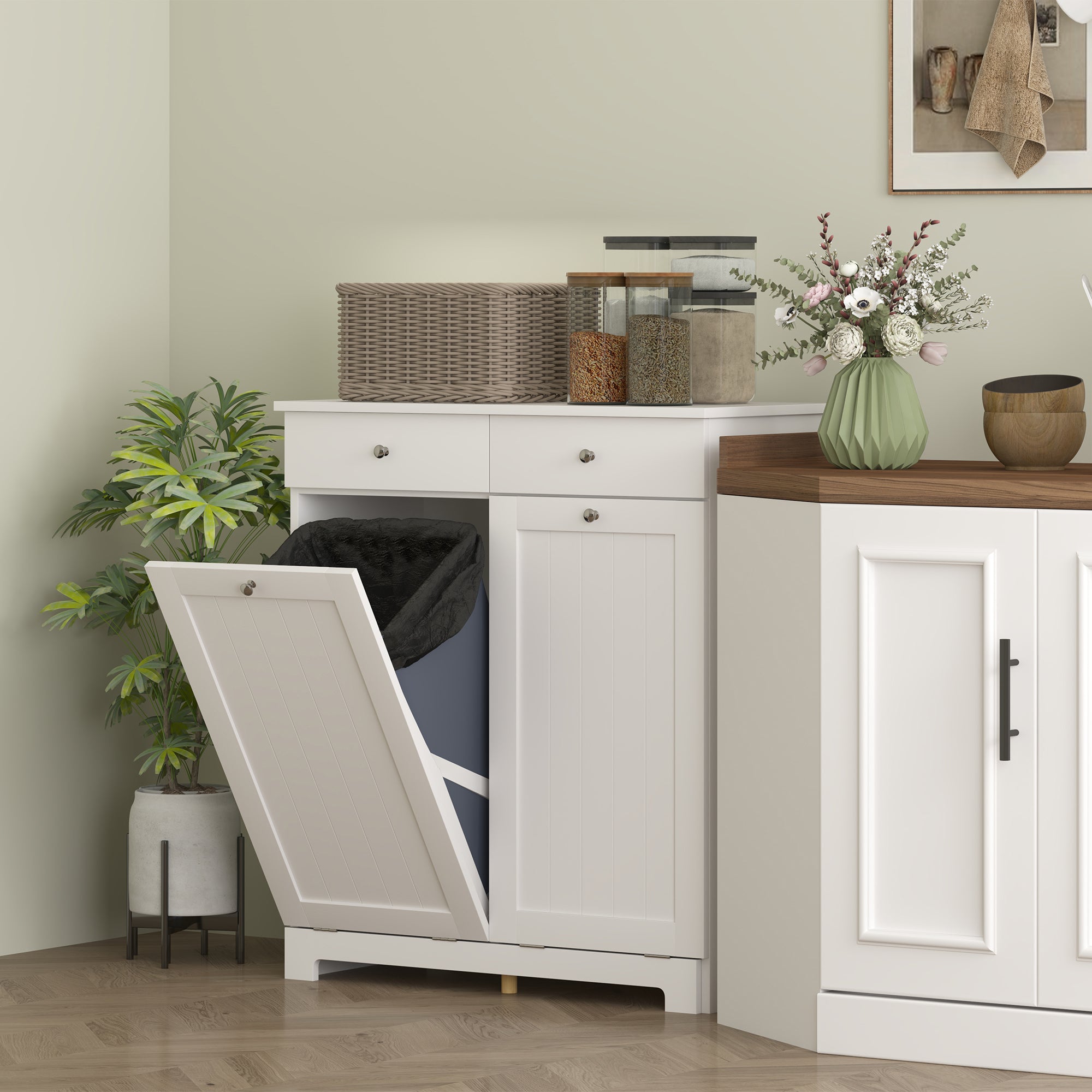 Laundry Cabinet, Tilt Out Laundry Hamper Cabinet with 2 Baskets, Bathroom Hamper Cabinet with 2 Drawers, White Bathroom Cabinets at Gallery Canada
