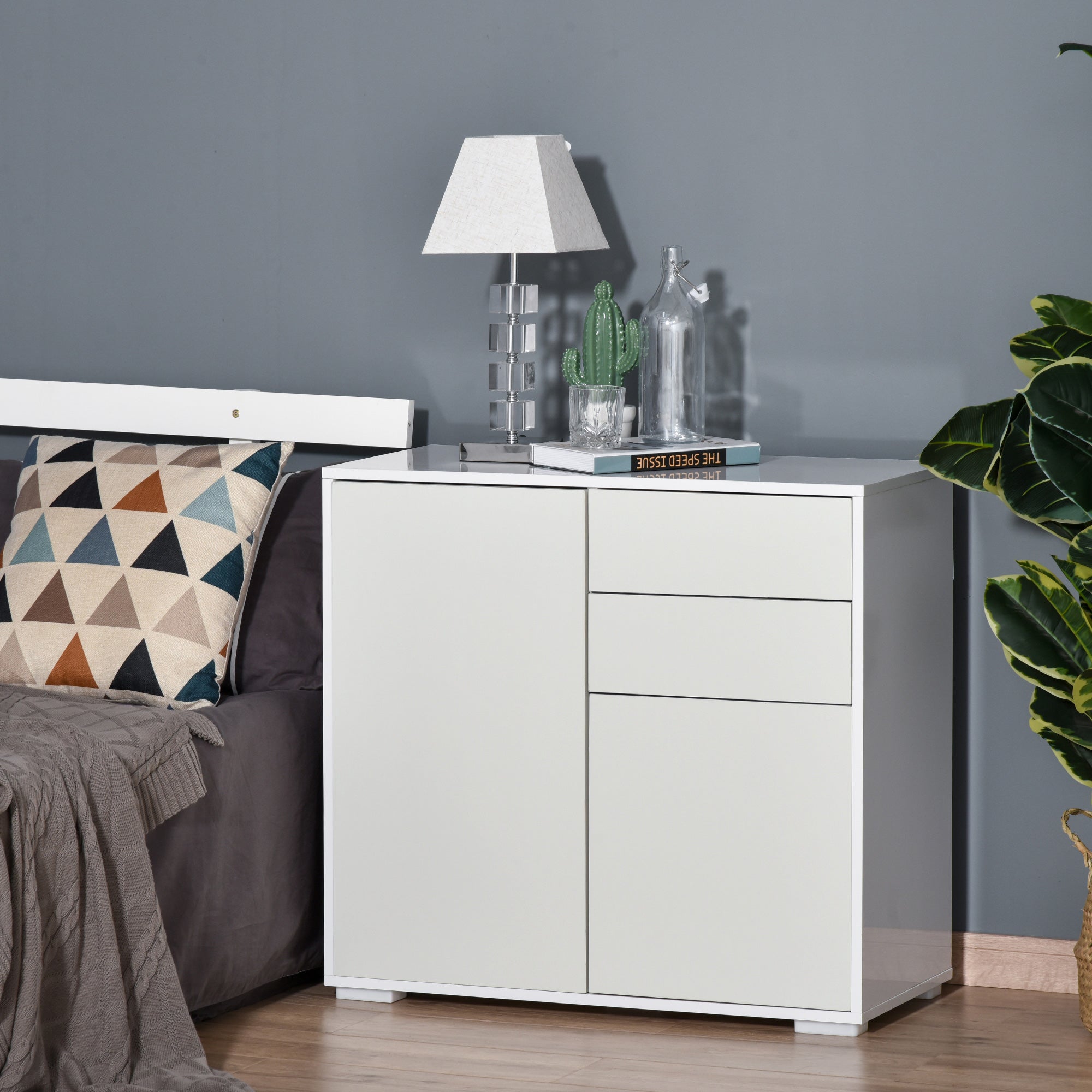 High Gloss Buffet Sideboard with 2 Drawers, 2 Doors and Adjustable Shelf, Kitchen Storage Cabinet with Push Open Design, White Bar Cabinets at Gallery Canada
