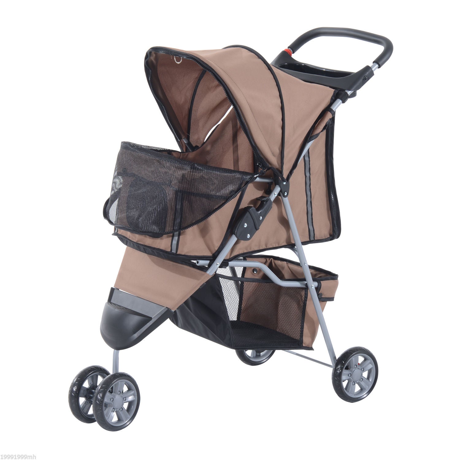 3 Wheel Folding Pet Stroller Dog Bike Carrier Strolling Jogger with Brake, Canopy, Cup Holders and Bottom Storage Space, Coffee Dog Bike Trailers & Strollers Coffee  at Gallery Canada