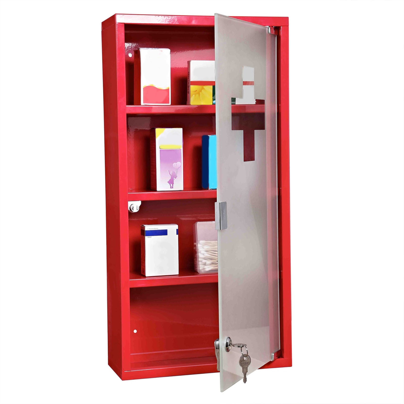 Wall Mount Medicine Cabinet Bathroom Cabinet with 4 Tier Shelves, Steel Frame and Glass Door, Lockable with 2 Keys Mirror Medicine Cabinets   at Gallery Canada