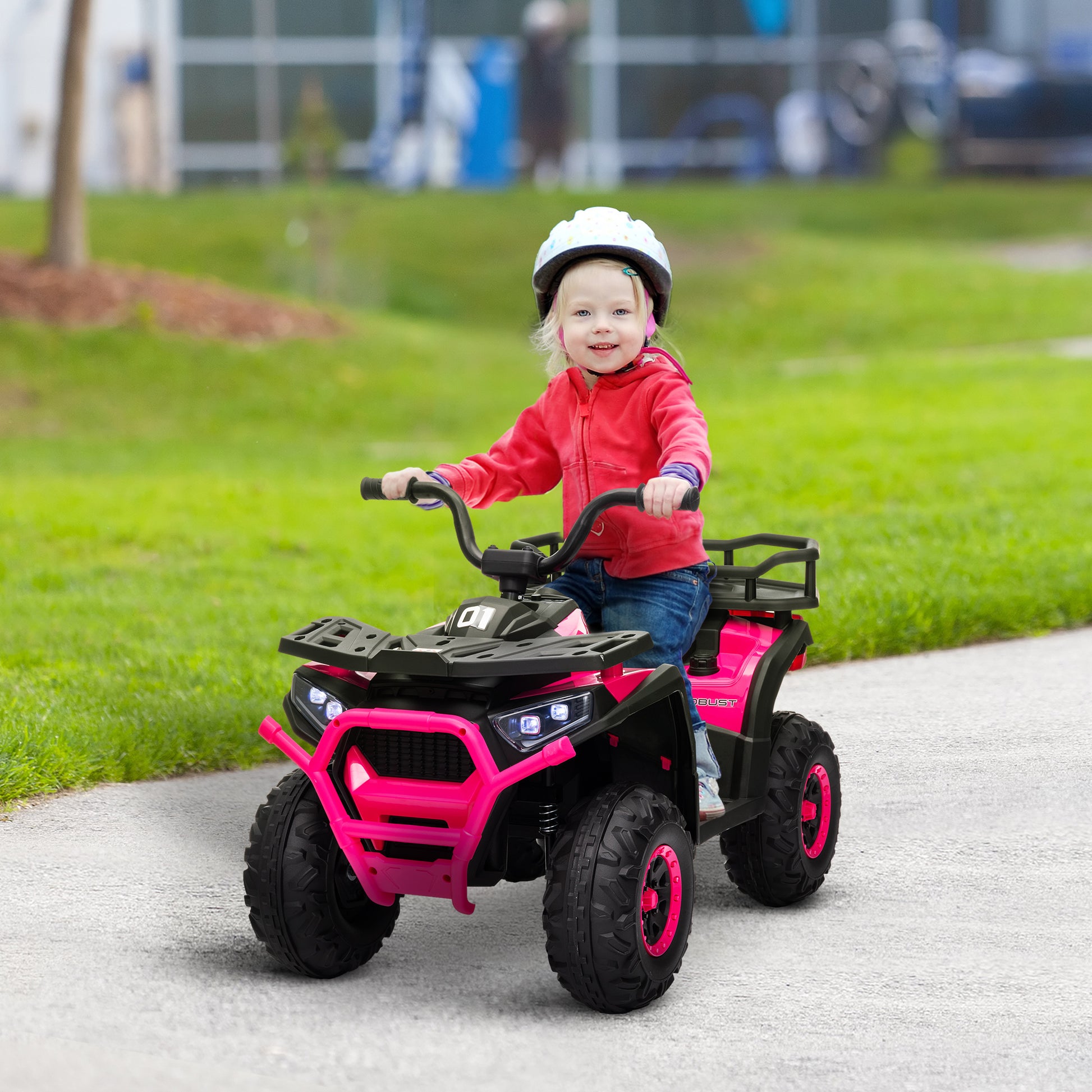 Kids ATV, 12V Battery Powered Electric Ride on Toy w/ Spring Suspension, Storage Basket, High &; Low Speed, Pink Electric Ride On Toys Pink at Gallery Canada