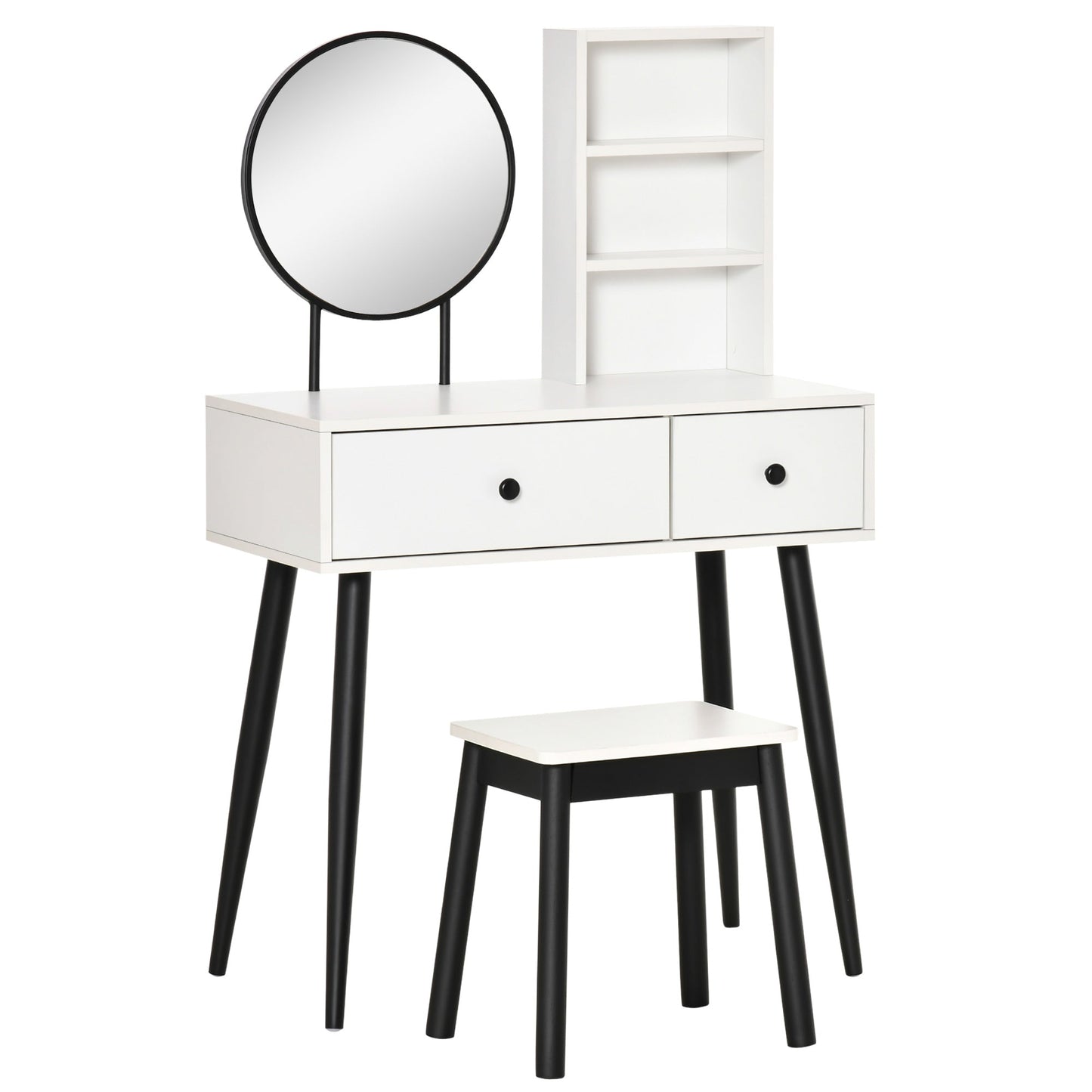 Vanity Set, Makeup Dressing Table Set with Stool, Wood Vanity Desk with Mirror, Storage Drawers and Shelf for Bedroom, White and Black Dressing & Vanity Tables Multi Colour  at Gallery Canada