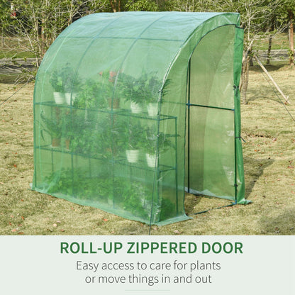 7' x 4' x 7' Outdoor Lean-to Walk-in Garden Greenhouse with Roll-Up Door Hot House for Plants Herbs Vegetables, Green Walk In Greenhouses   at Gallery Canada