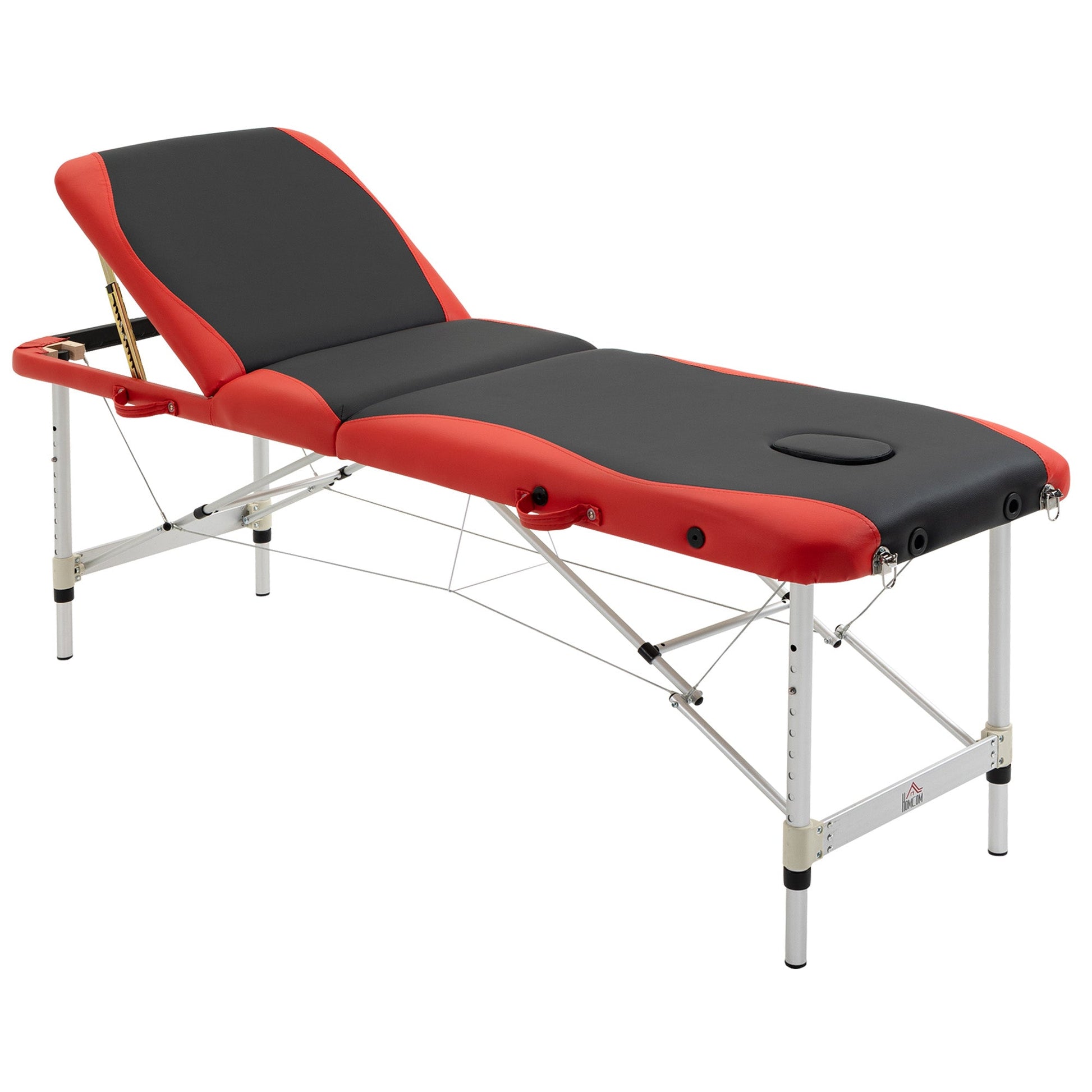 73" 3 Section Foldable Massage Table Professional Salon Spa Facial Couch Bed (Black/Red) Portable Massage Tables Red and Black  at Gallery Canada