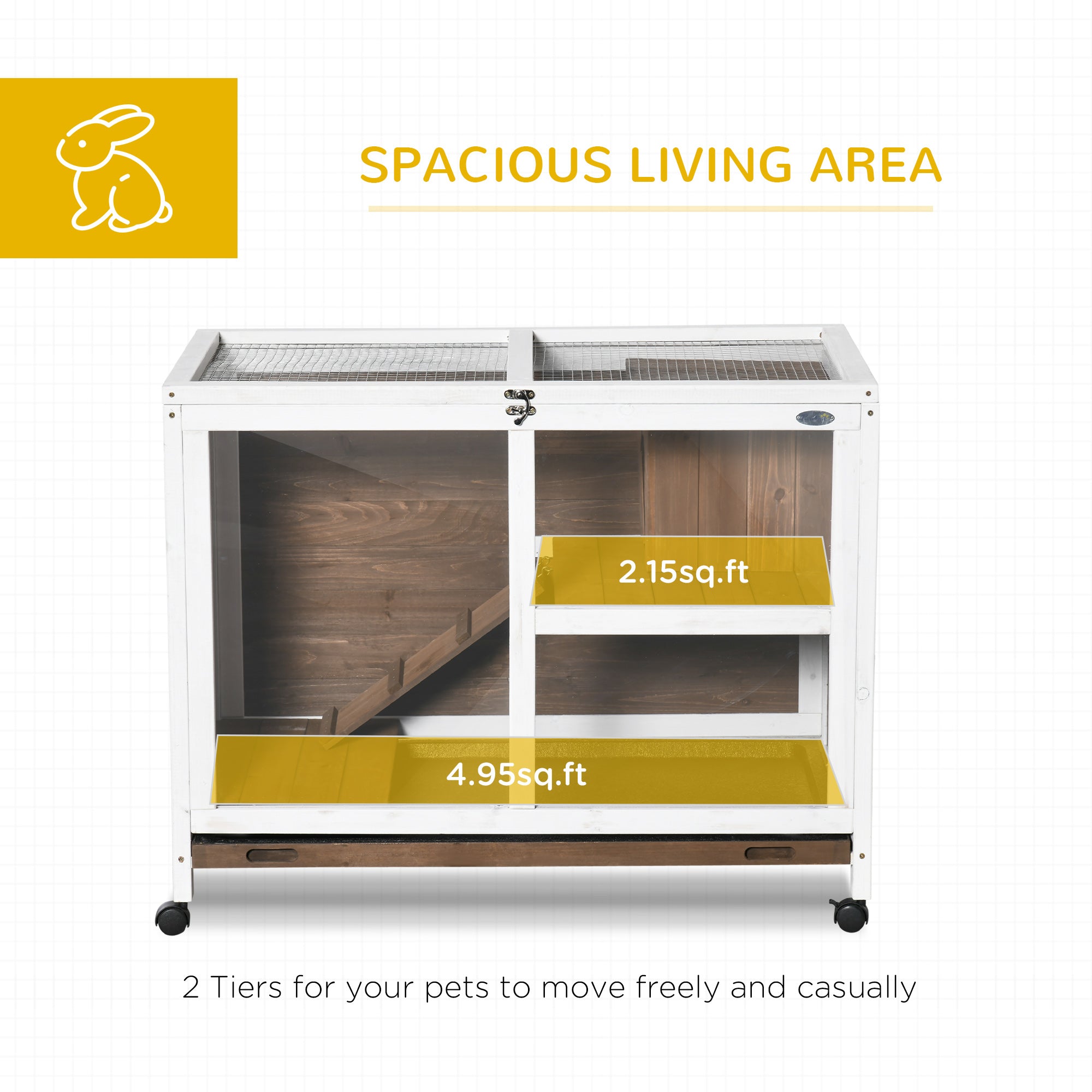 Indoor Rabbit Hutch with Wheels, Bunny Cage Guinea Pig House W/ Top Access, Ramp, Pull Out Tray, Brown Rabbit Hutch at Gallery Canada