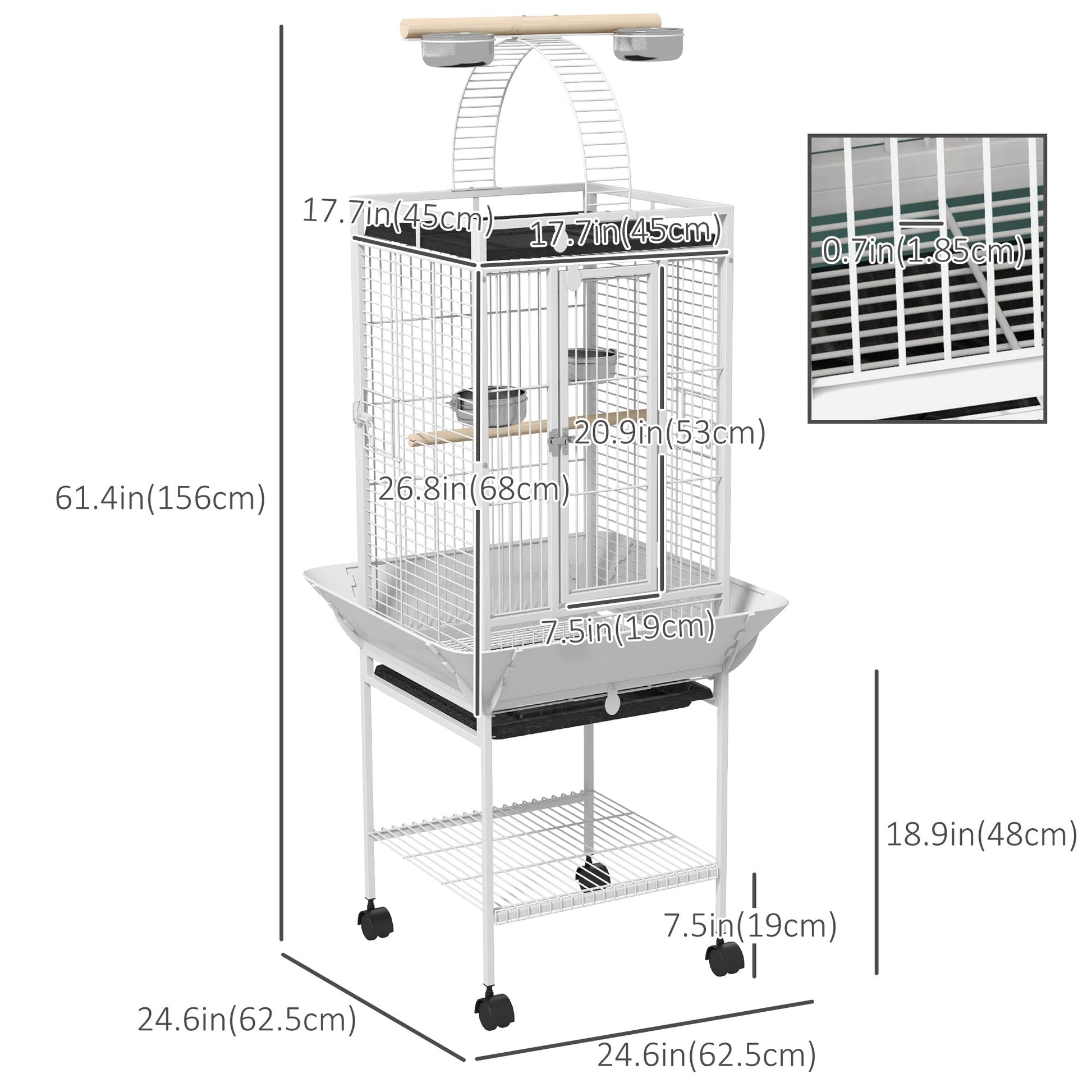 61.5 Inch Bird Cage Parakeet House for Cockatiel with Stand, Pull Out Tray, Play Top, Storage Shelf, Wood Perch, Food Container - Gallery Canada