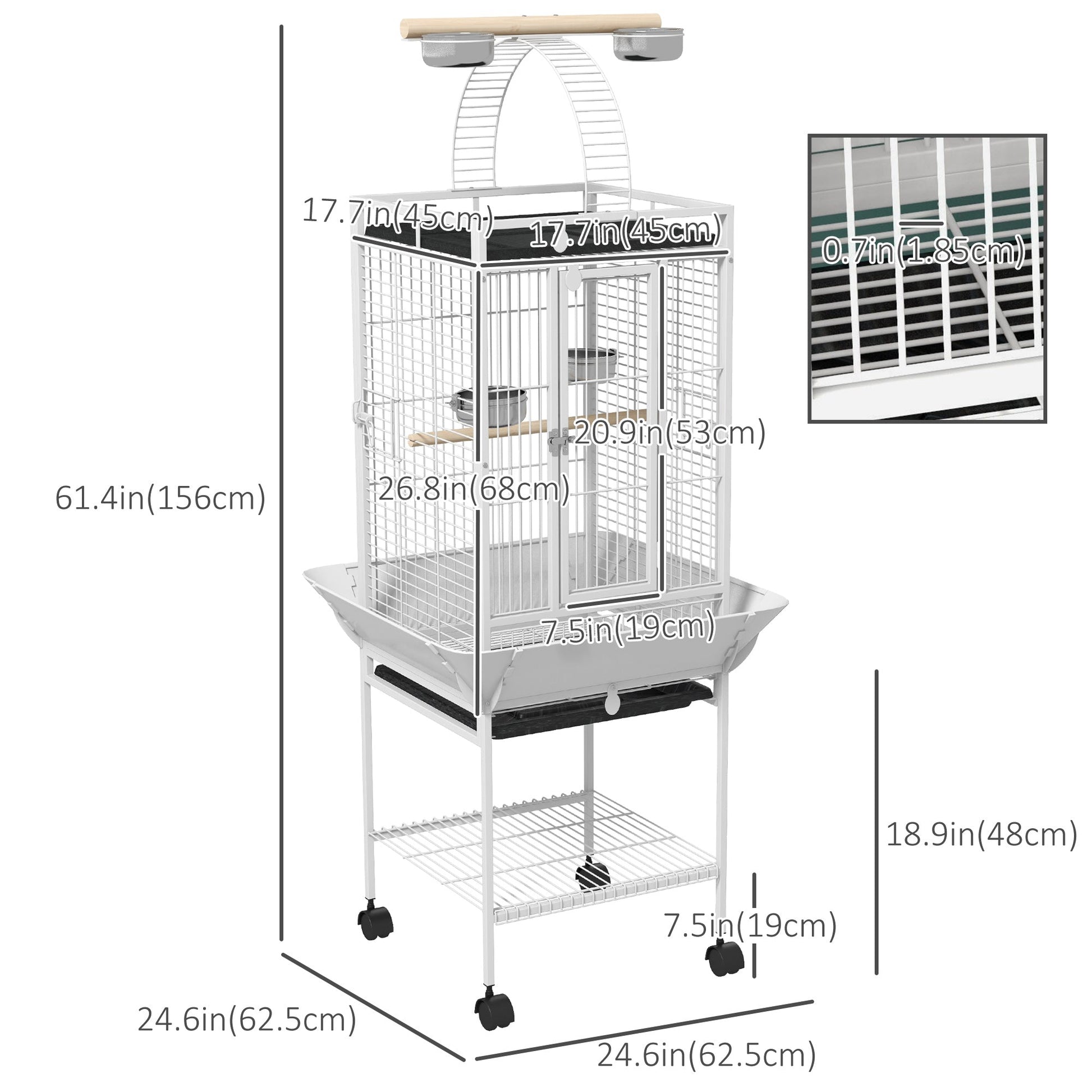 61.5 Inch Bird Cage Parakeet House for Cockatiel with Stand, Pull Out Tray, Play Top, Storage Shelf, Wood Perch, Food Container Bird Cages   at Gallery Canada