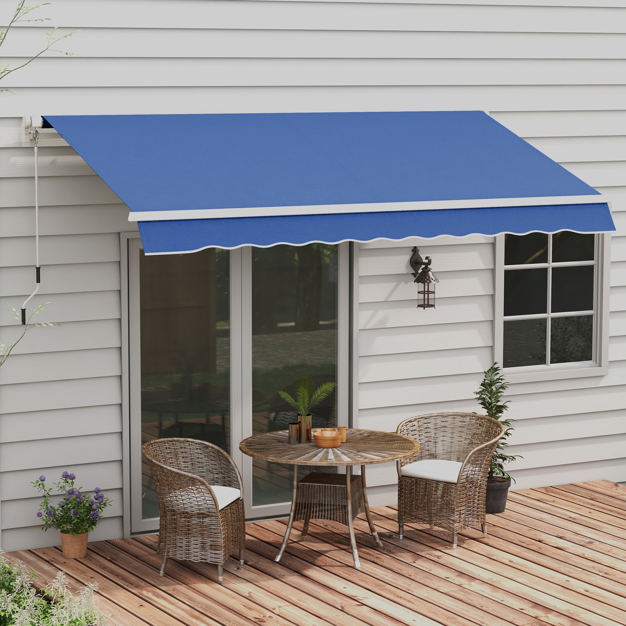 12' x 10' Manual Retractable Awning Outdoor Sunshade Shelter with Adjustable &; Versatile Design, Dark Blue Patio Awnings at Gallery Canada