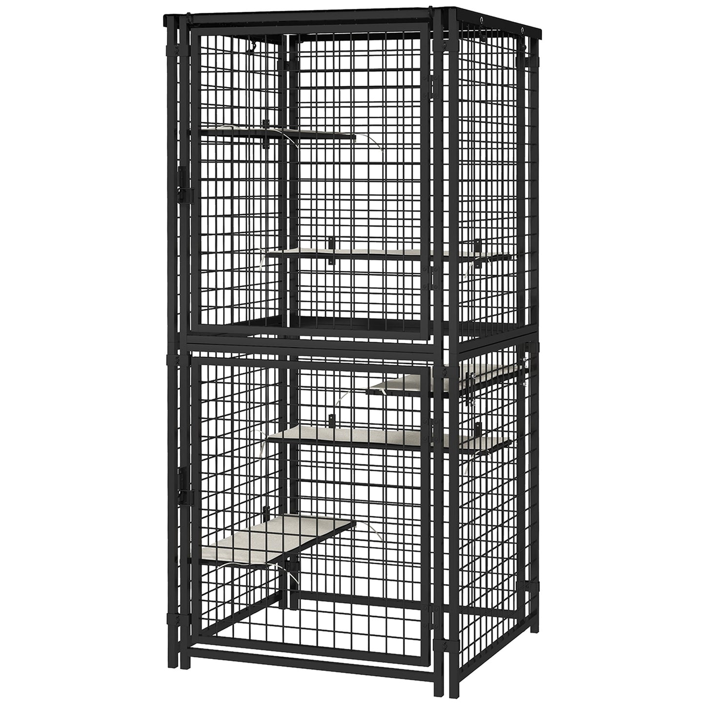 Cat Cage Multi-Level Catio Steel Outdoor Cat Enclosure w/ UV-and Water Resistant Cover, 5 Platforms, Soft Pads, Black Outdoor Cat Enclosures Black  at Gallery Canada