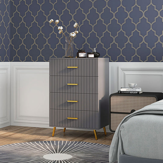 4 Drawer Cabinet, Drawer Chest for Bedroom, Chest of Drawers with Aluminium Legs and Gold Handles, Dark Grey Storage Cabinets   at Gallery Canada