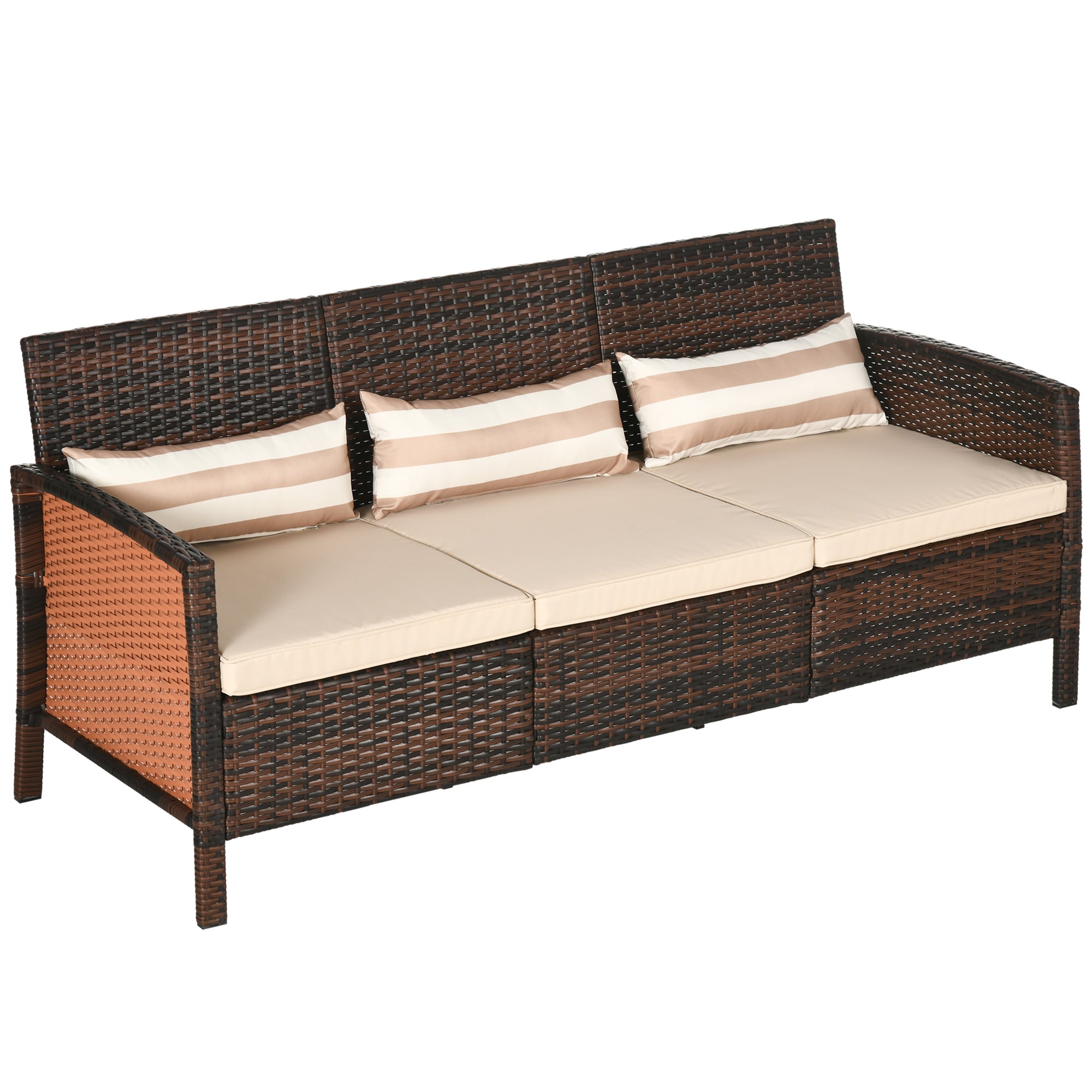 3-Seater Wicker Sofa, PE Rattan Outdoor Couch Conversation Furniture with Removable Cushions for Patio, Garden, Brown Patio Furniture Sets at Gallery Canada