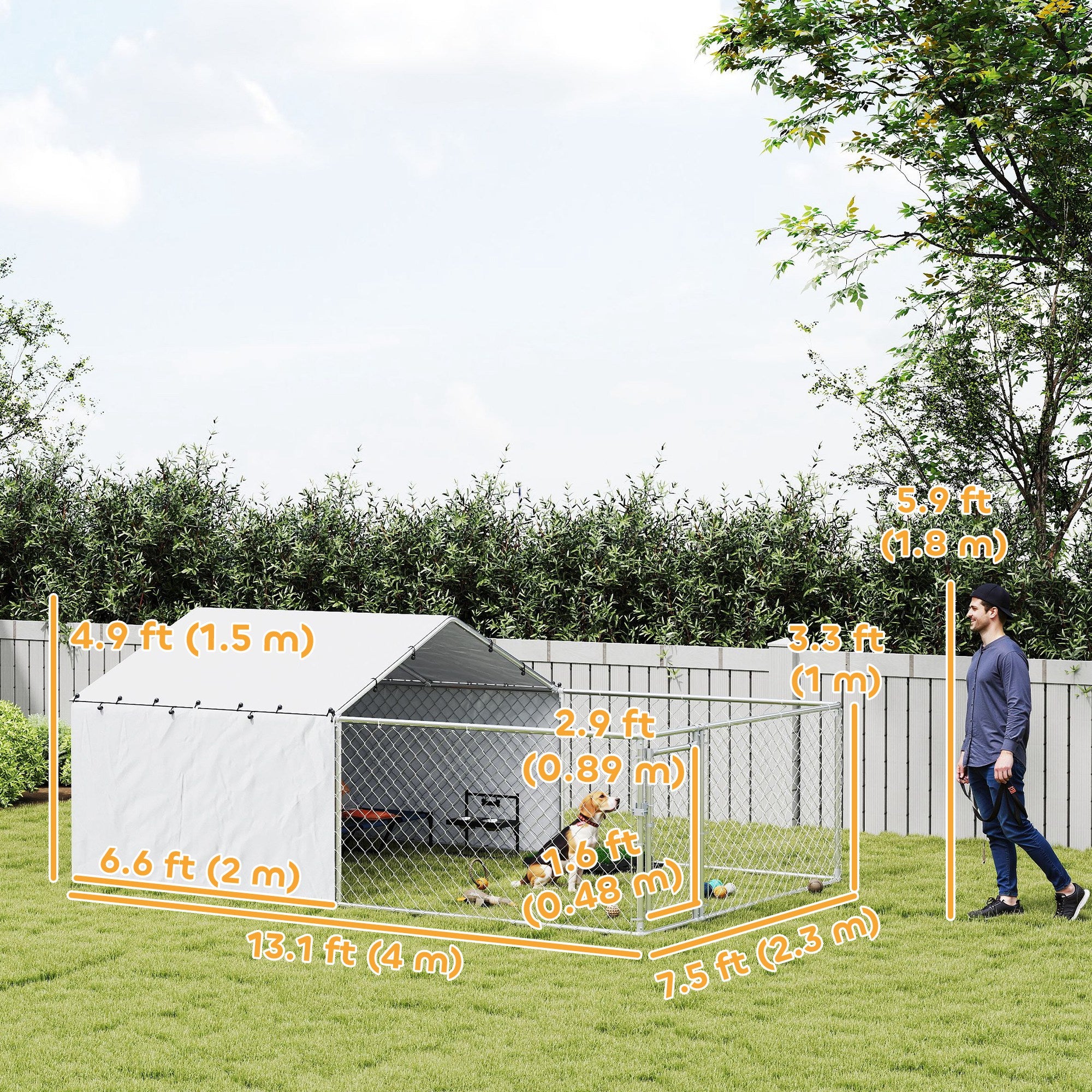 Galvanized Steel Dog Kennel Outdoor with Waterproof &; UV-Resistant Cover for Large Dogs, 13.1' x 7.5' x 4.9' Houses, Kennels & Pens at Gallery Canada