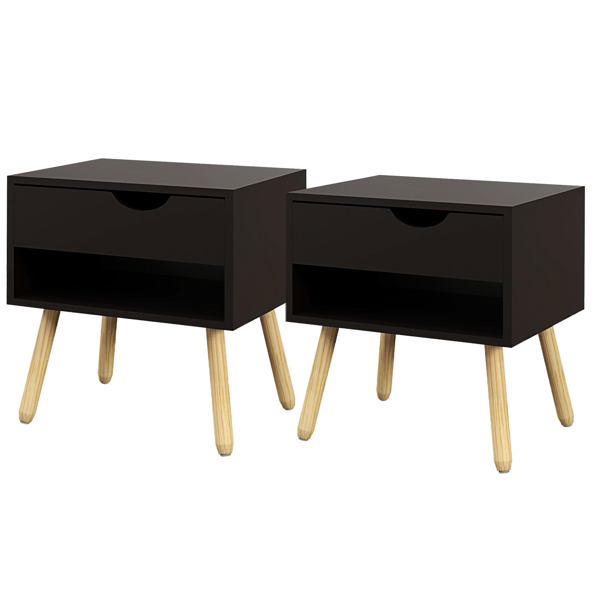 Set of 2 Nightstands with Storage Drawer and Shelf, Modern Bedside Table for Bedroom, Black Bedside Tables   at Gallery Canada