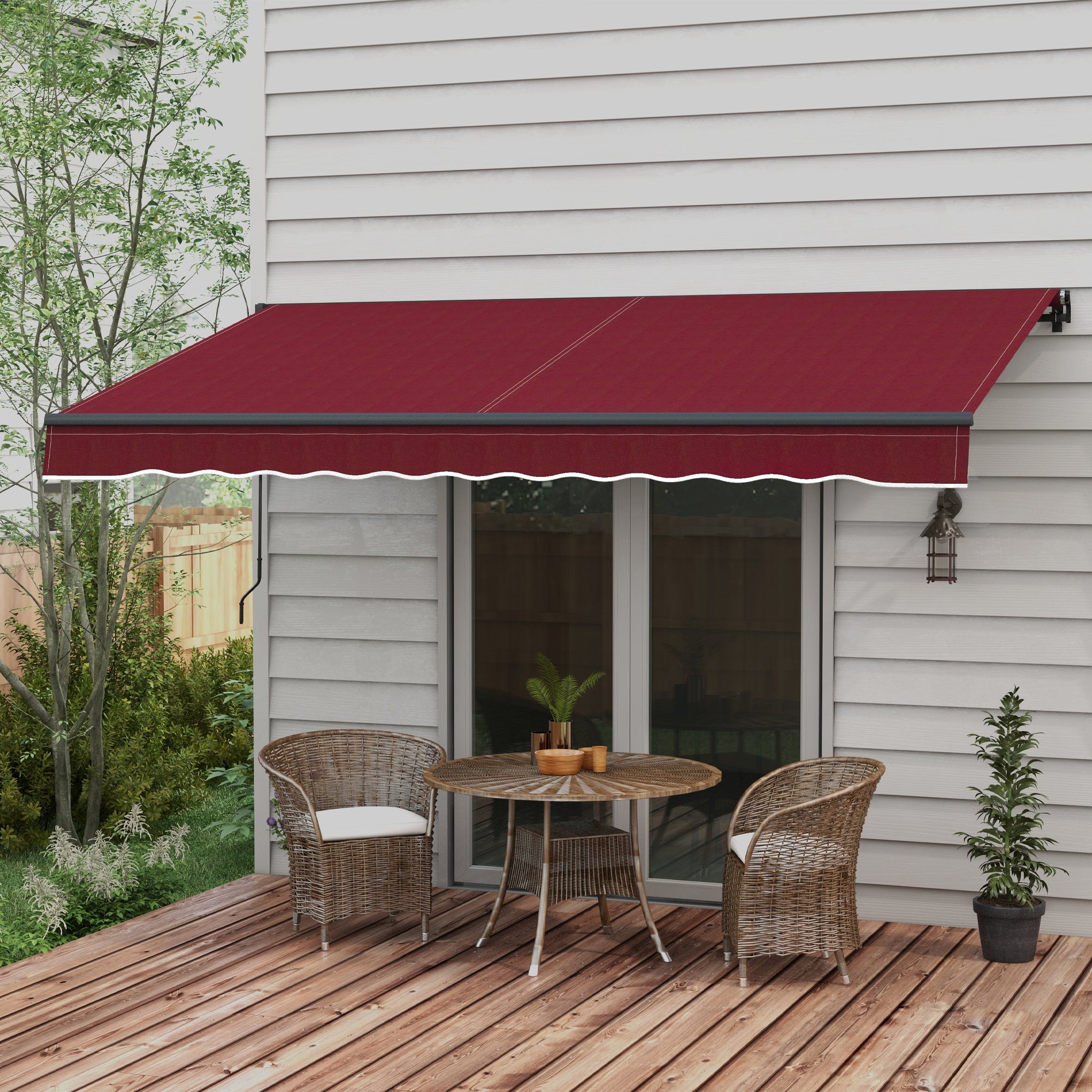 12' x 10' Retractable Awning, 280gsm UV Resistant Sunshade Shelter, for Deck, Balcony, Yard, Wine Red Deck Awnings at Gallery Canada