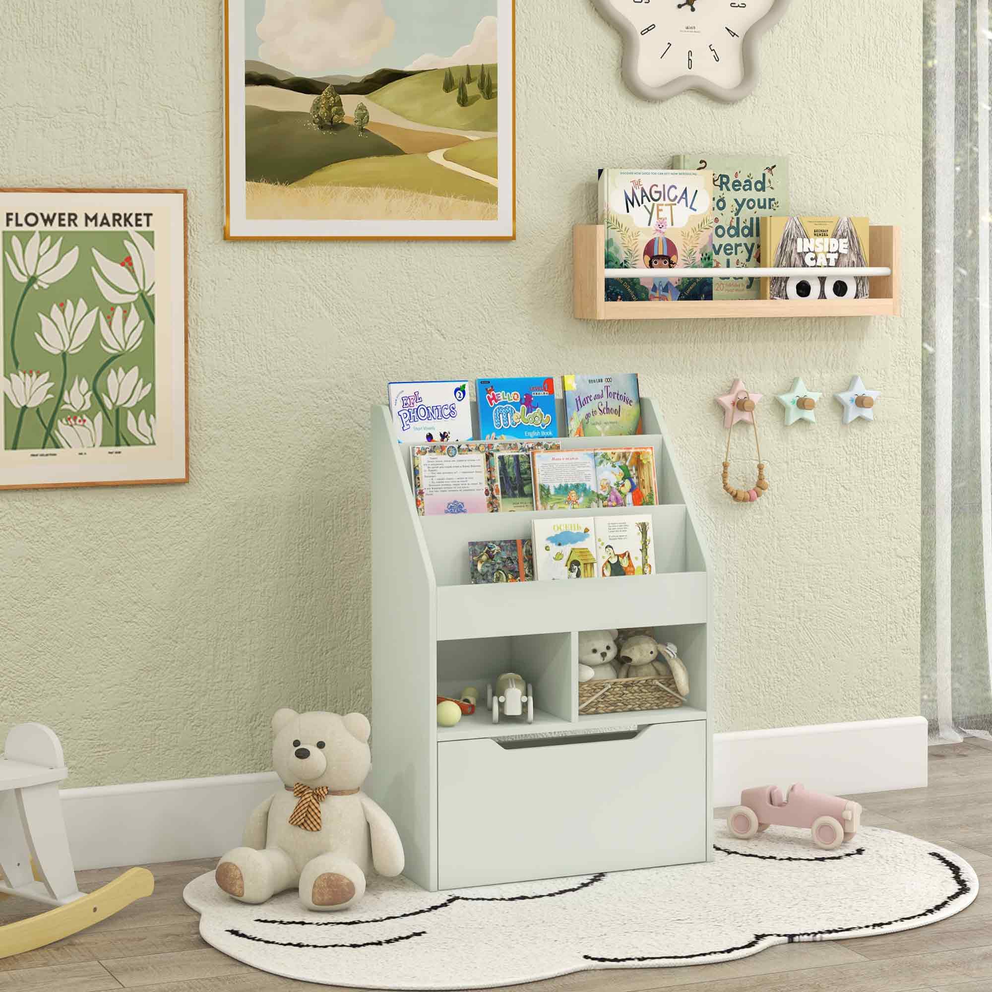 Kids Bookcase with Storage Drawer for Books, Reading Nook, for Classroom, Bedroom, Playroom, Green Baby & Kids Storage   at Gallery Canada