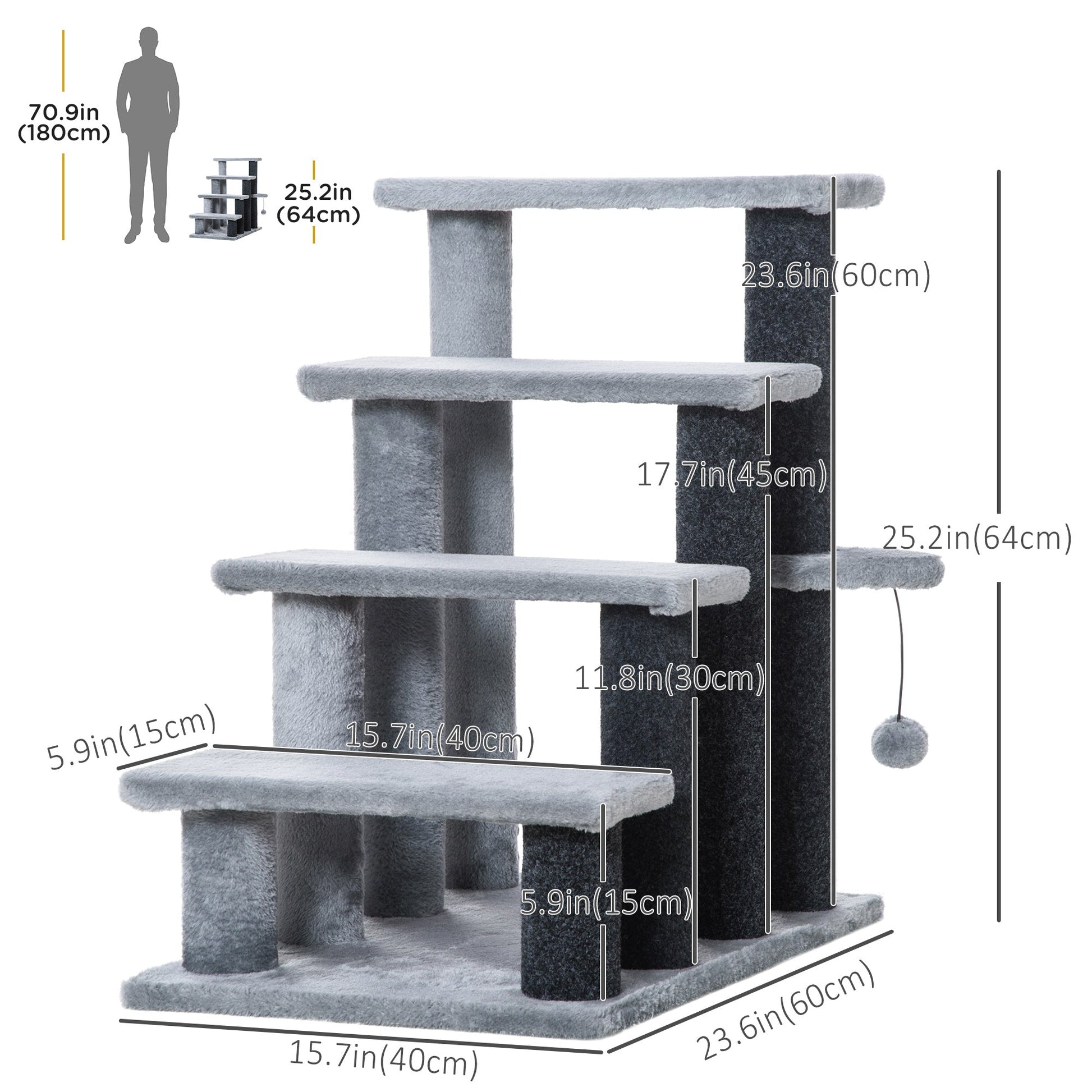 Cat Stairs for Bed, Couch 4 Steps, Small Cat Tree for Indoor Cats with Scratching Posts Toy Ball, Light Gray Cat Stairs   at Gallery Canada