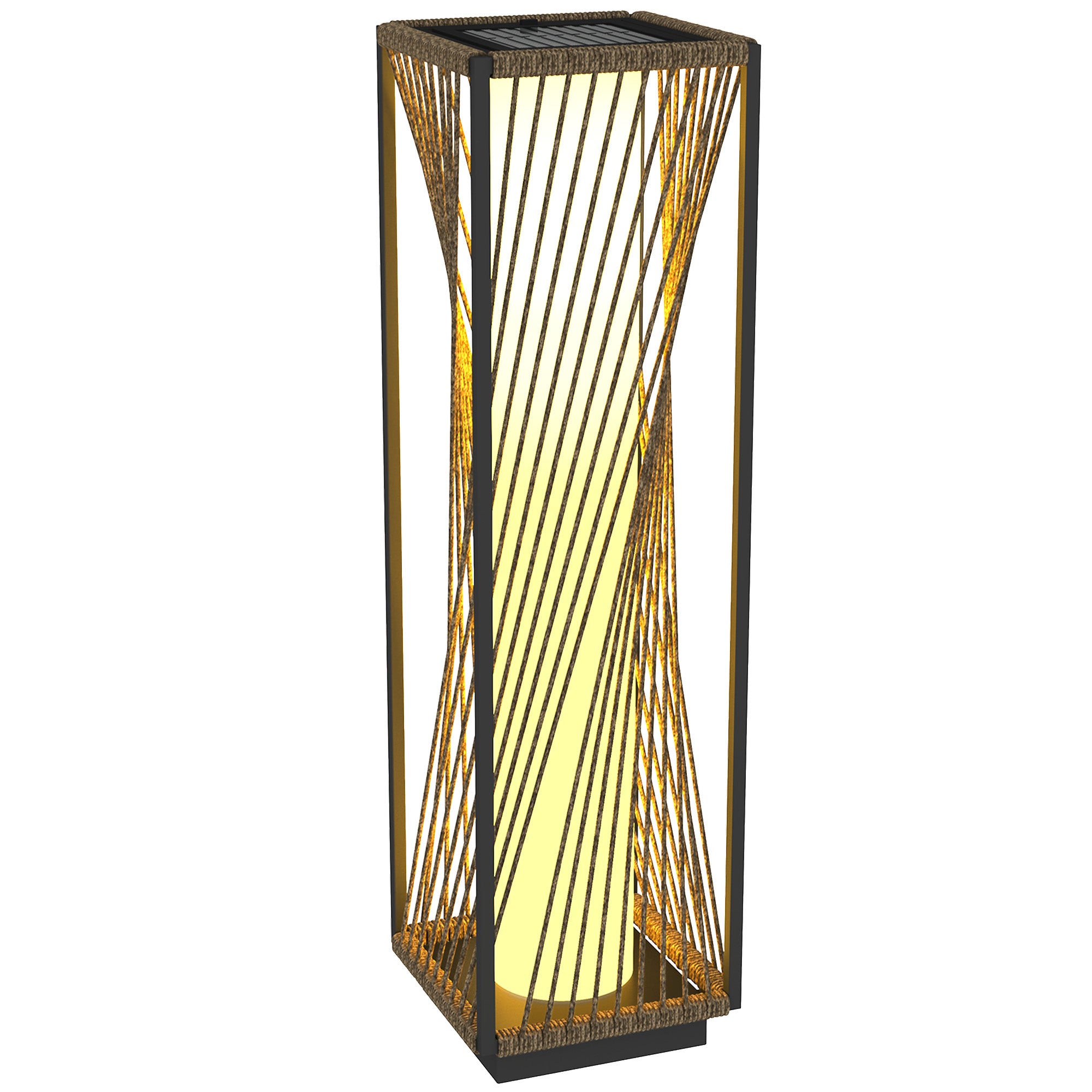 Rattan Solar Floor Lamp, Decorative Outdoor Lamp with Auto On/Off LED Lights, IP44 for Patio, Porch, Pathway, Grey Solar Post Lamps at Gallery Canada