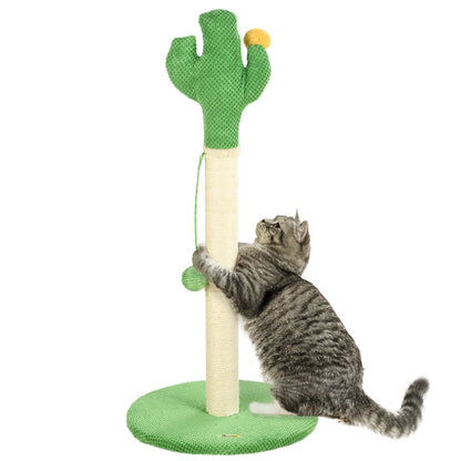 33" Cactus Cat Scratching Post for Indoor Cats, Sisal Cat Scratcher with Hanging Ball, Green Cat Posts Green  at Gallery Canada