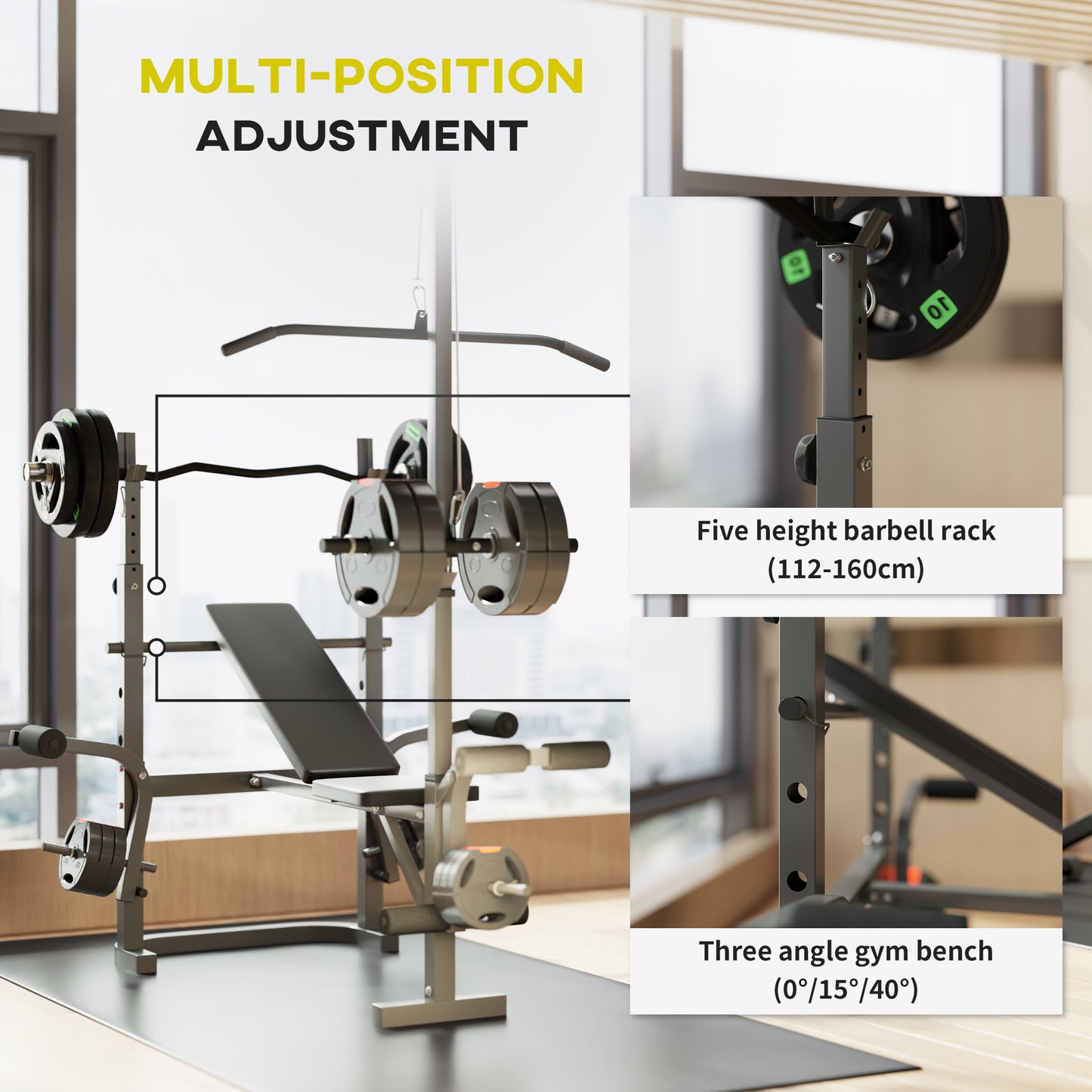 Adjustable Weight Bench with Bench Press Rack, Preacher Curl Bench, Leg Extension and Lat Pull Down Weight Benches at Gallery Canada