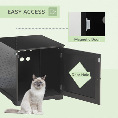 Cat Litter Box Enclosure End Table, Indoor Cat Washroom with Magnetic Door, Hidden Litter Box Nightstand with Large Tabletop, Easy Assembly, Black Cat Litter Box Enclosures   at Gallery Canada