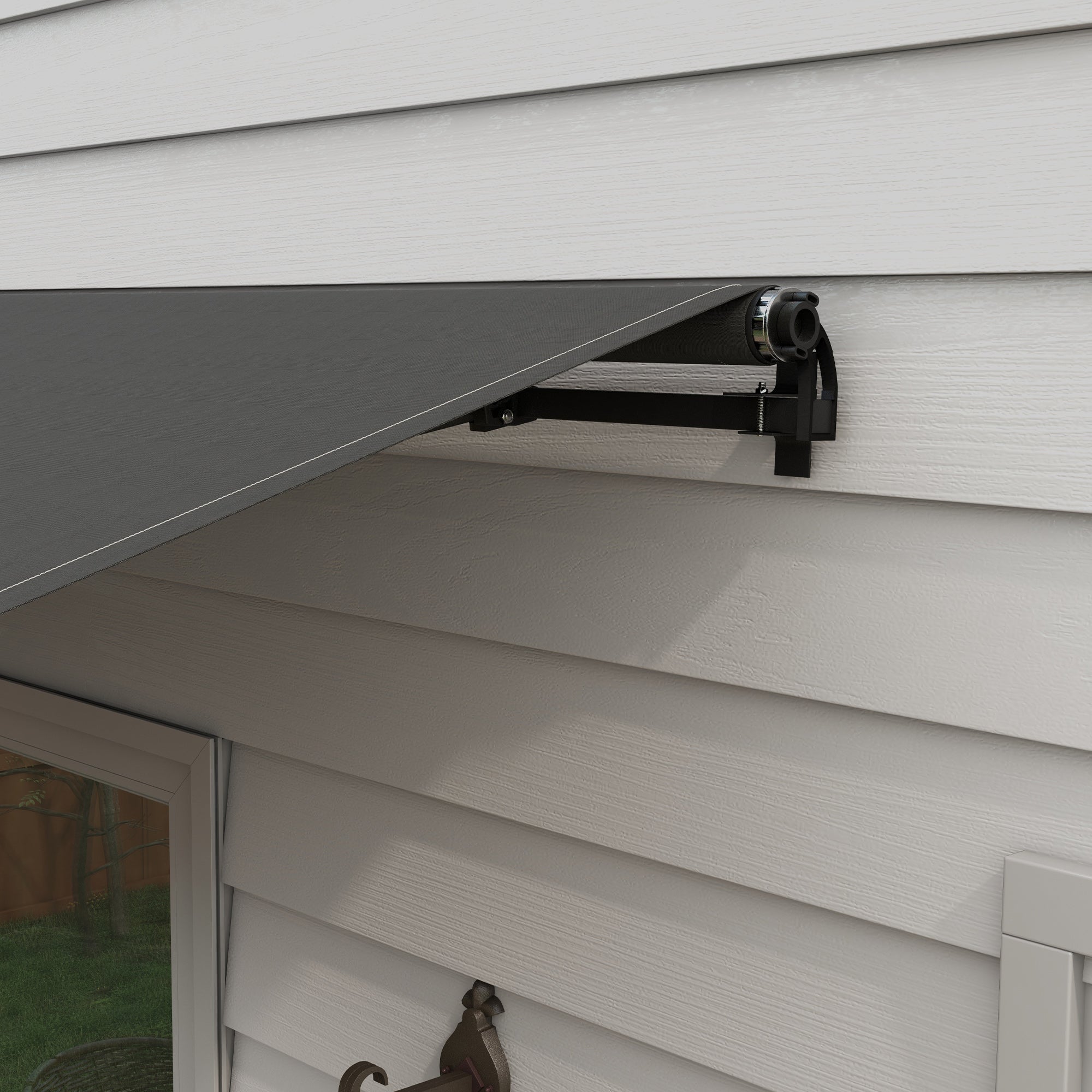12' x 10' Retractable Awning, 280gsm UV Resistant Sunshade Shelter, for Deck, Balcony, Yard, Black Patio Awnings at Gallery Canada