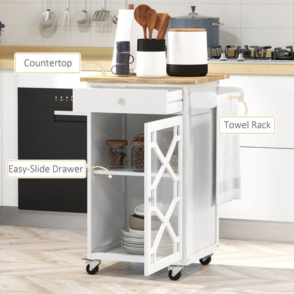 Kitchen Cart on Wheels, Rolling Kitchen Island with Drawer, Glass Door, Towel Rack and Adjustable Shelf, White Kitchen Islands & Kitchen Carts   at Gallery Canada