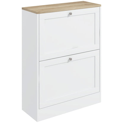 Slim Shoe Storage Cabinet, Modern Shoe Cabinet with 2 Flip Drawers and Adjustable Shelves for 12 Pairs, White Shoe Storage Cabinets & Racks   at Gallery Canada