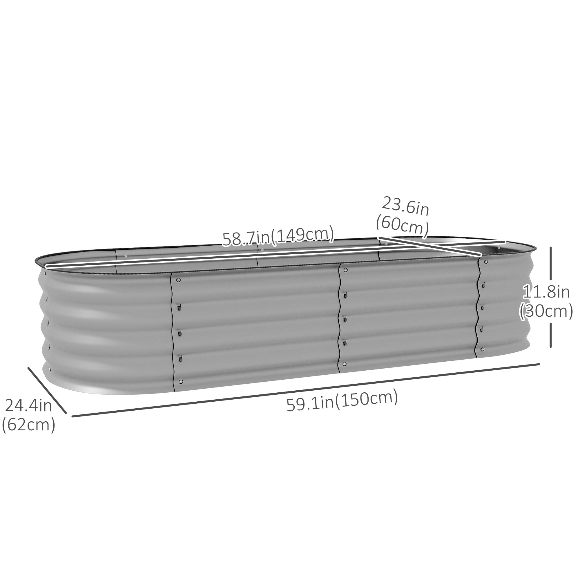 4.9 x 2 x 1ft Galvanized Raised Garden Bed Kit, Metal Planter Box with Safety Edging, Silver Galvanized Planter Boxes at Gallery Canada