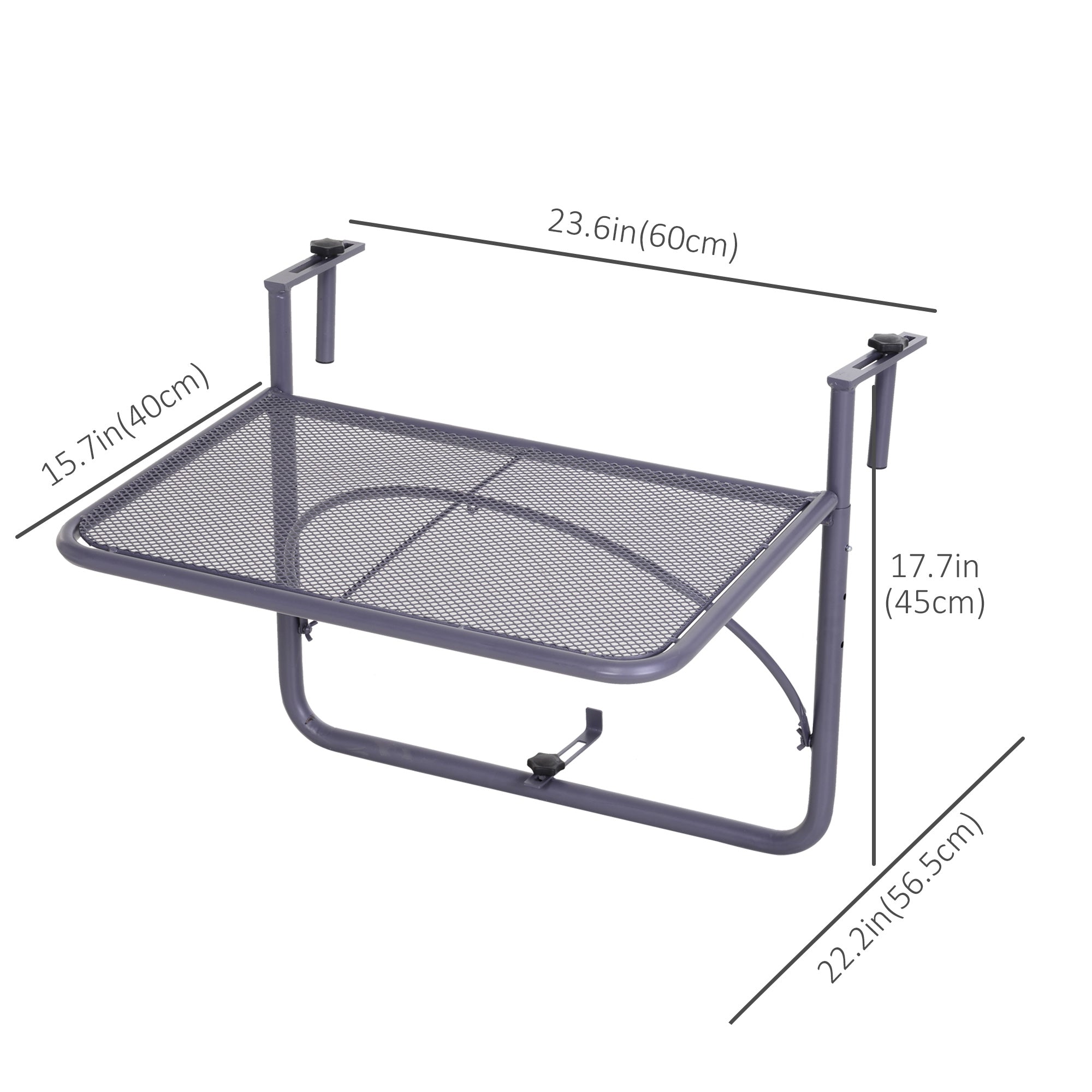 Adjustable Balcony Hanging Railing Table, Metal Mounting Mini Wall Desk Storage Rack, Outdoor Flower Stand Serving Table Rectangle, Grey Balcony Table Hanging at Gallery Canada