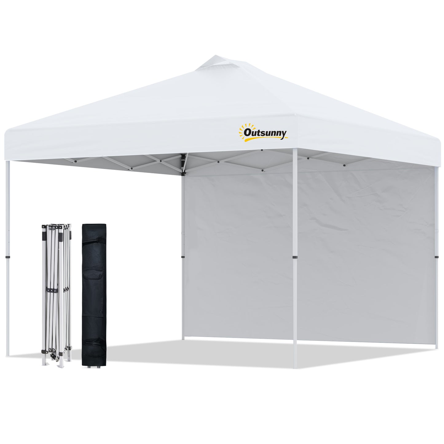 10' x 10' Pop Up Canopy Tent with Adjustable Height, 1 Sidewall, and Wheeled Carry Bag for Outdoor, Garden, Patio, White Pop Up Canopies at Gallery Canada