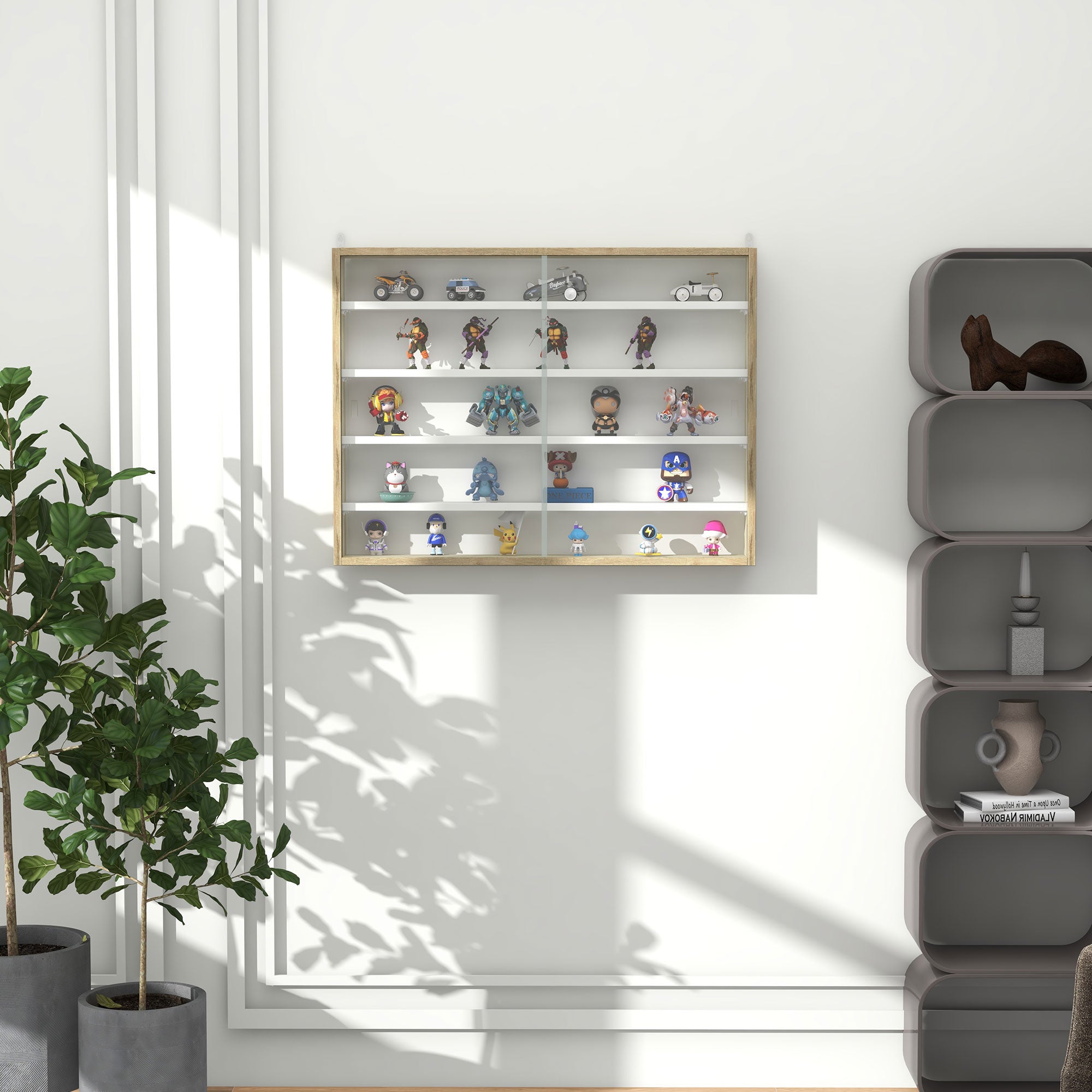 5-Tier Display Cabinet, Shot Glass Display Case, Glass Curio Cabinet with 2 Glass Doors and 4 Adjustable Shelves, Oak Display Bookshelves at Gallery Canada