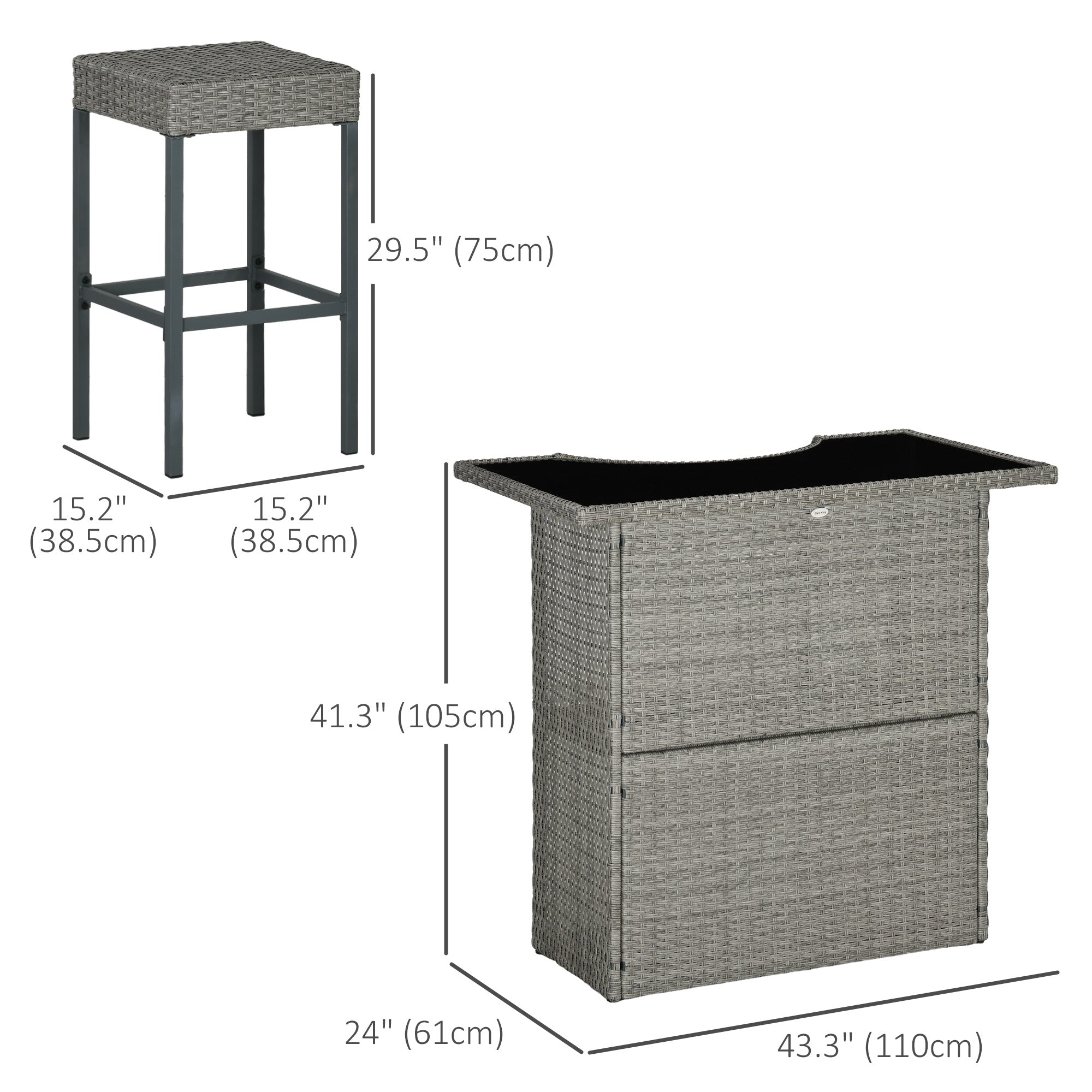 5 Pieces Patio Bar Set, Outdoor PE Rattan Wicker High Top Outdoor Table and Chairs Outdoor Bar Set with Tempered Glass Top Bar Table and Shelves, 4 Bar Chairs, Grey Bistro Sets at Gallery Canada