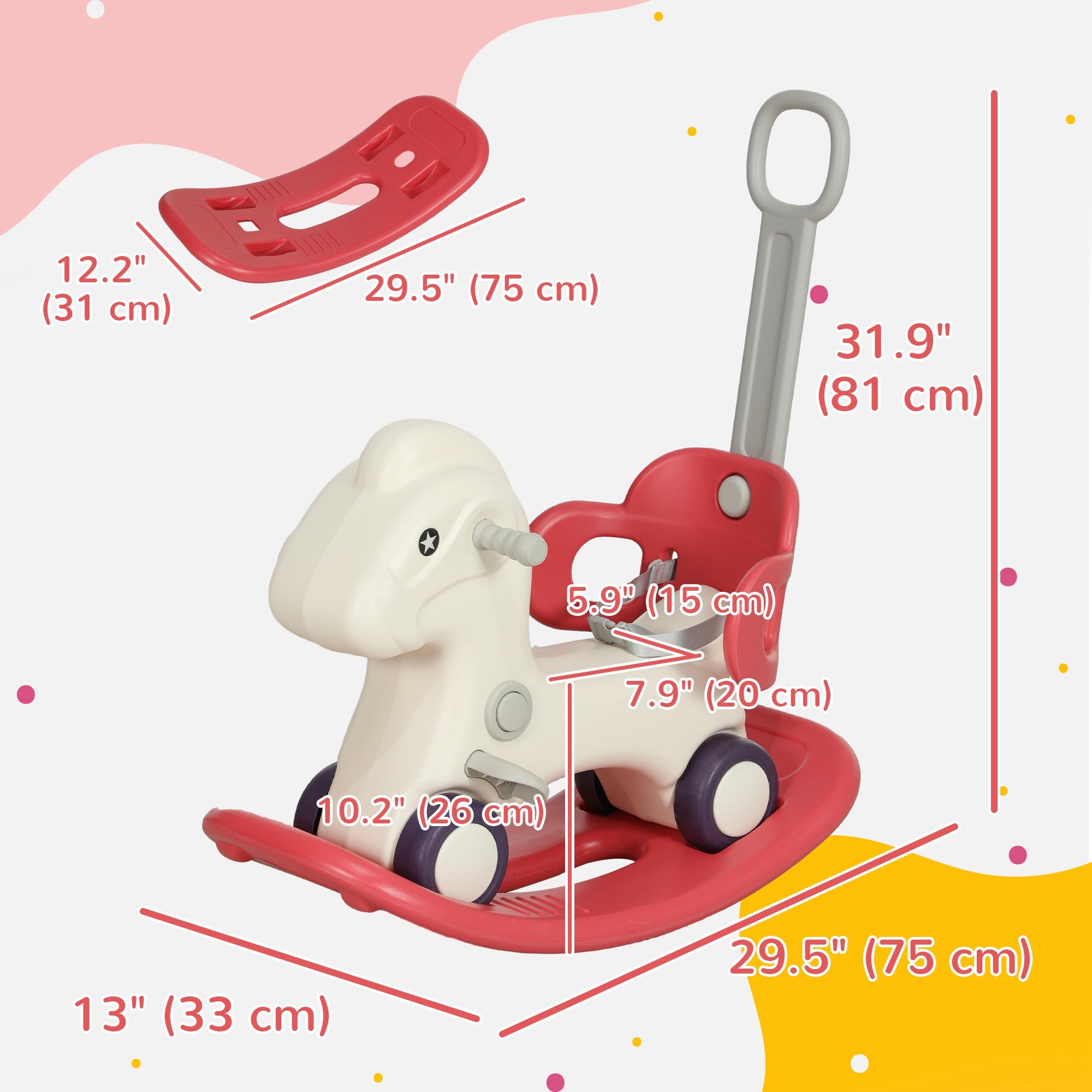 4 in 1 Kids Rocking Horse w/ Detachable Balance Board &; Push Handel, Red Rocking Horses at Gallery Canada