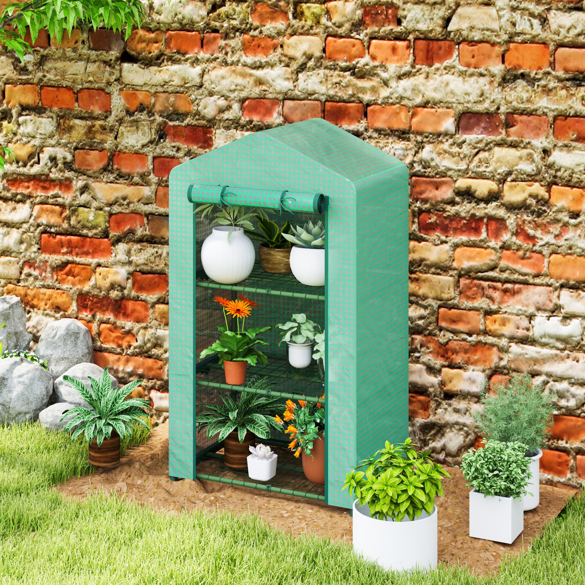 3 Tier Mini Greenhouse, Portable Flower Stand with Shelf Clips, Indoor Greenhouse with Steel Frame, Green Greenhouses at Gallery Canada