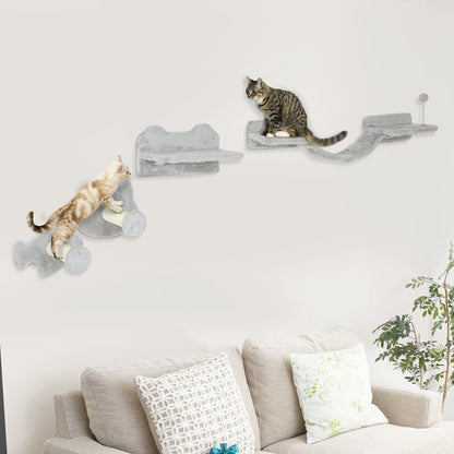 4PCs Cat Wall Shelves with Steps, Scratching Posts, Ladder, Platforms, Toy Balls Cat Climbing Wall   at Gallery Canada