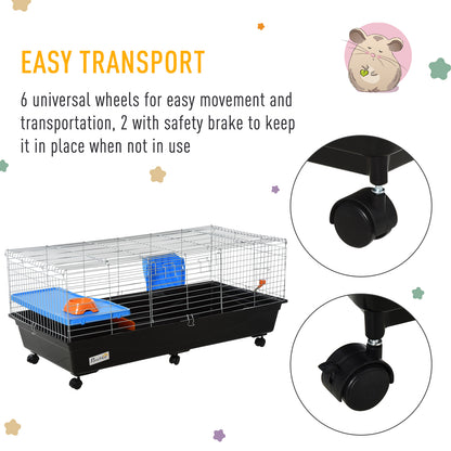 47" Small Animal Cage, Rolling Guinea Pig Cage with Food Dish, Water Bottle, Hay Feeder, Platform, Ramp, Black Houses & Habitats   at Gallery Canada