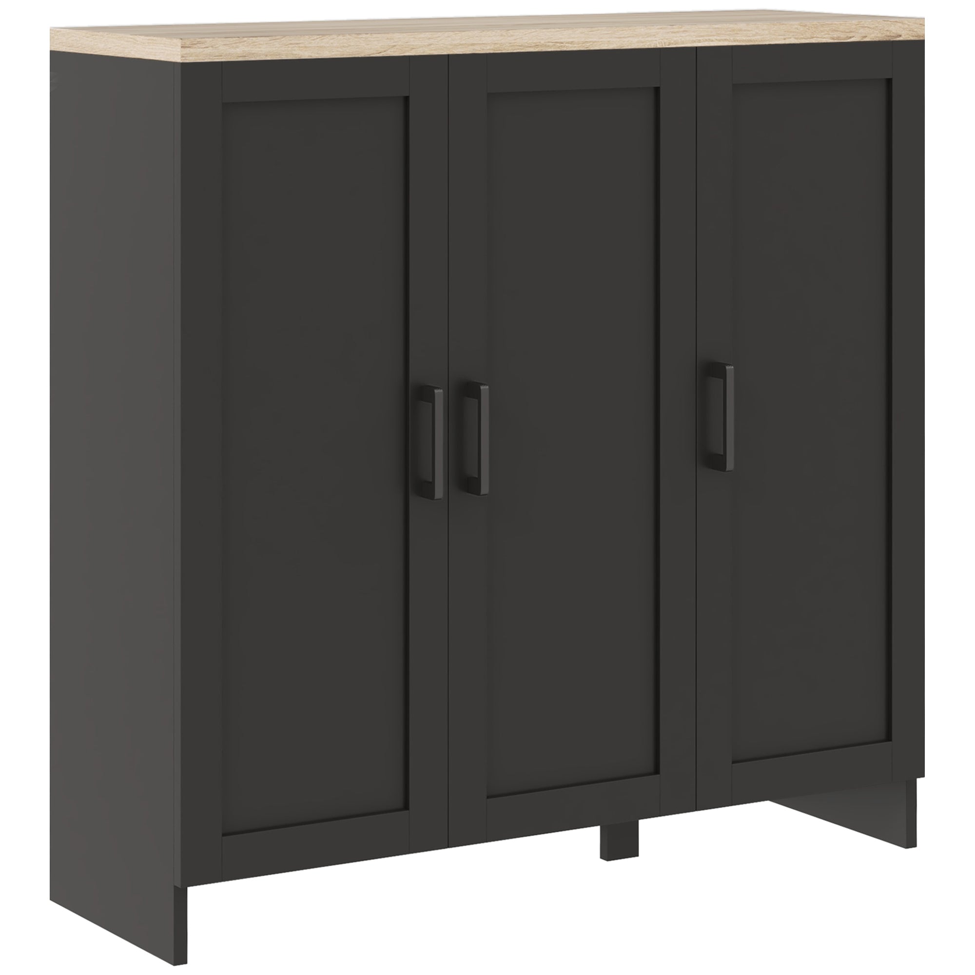 Modern Sideboard Buffet Cabinet, Modern Kitchen Storage Cabinet with 3 Doors Adjustable Shelves, for Dining Room, Black Kitchen Pantry Cabinets at Gallery Canada
