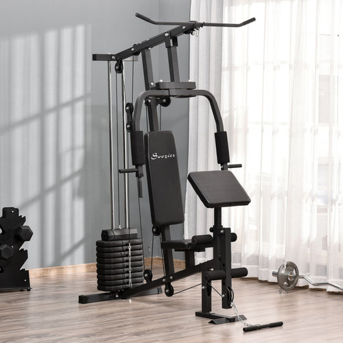 Multifunction Home Power Exercise Gym System Weight Training Exercise Workout Station Fitness Strength Machine for Whole Body Training Black