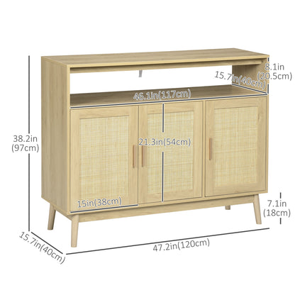 Accent Sideboards, Kitchen Storage Cabinet with 3 Rattan Doors, Adjustable Shelves for Living Room, Hallway Bar Cabinets   at Gallery Canada