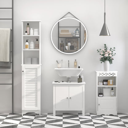 Tall Bathroom Storage Cabinet, Freestanding Linen Tower with 3-Tier Open Adjustable Shelf and Cupboard, White Bathroom Cabinets   at Gallery Canada