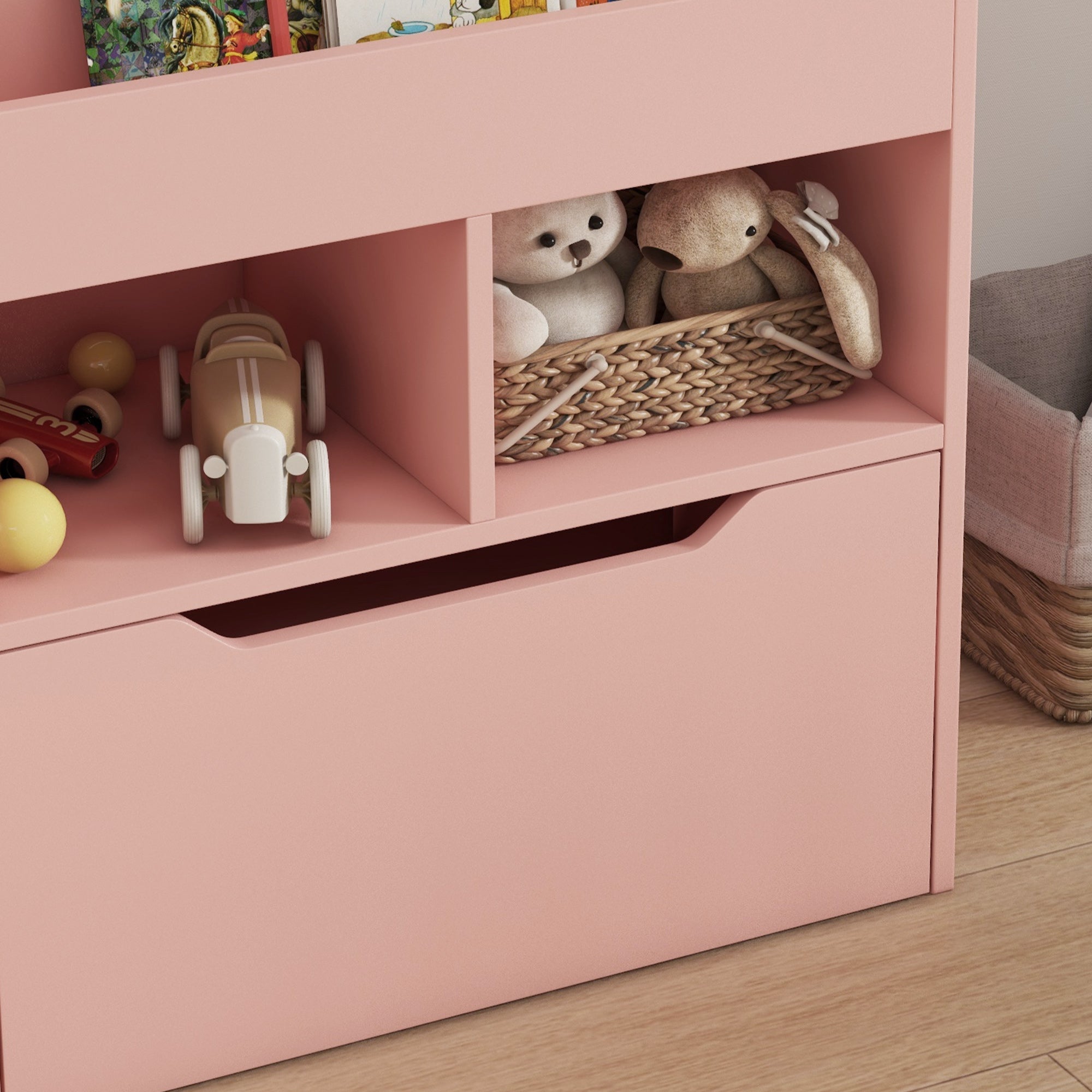 Kids Bookcase with Storage Drawer for Books, Reading Nook, for Classroom, Bedroom, Playroom, Pink Baby & Kids Storage   at Gallery Canada