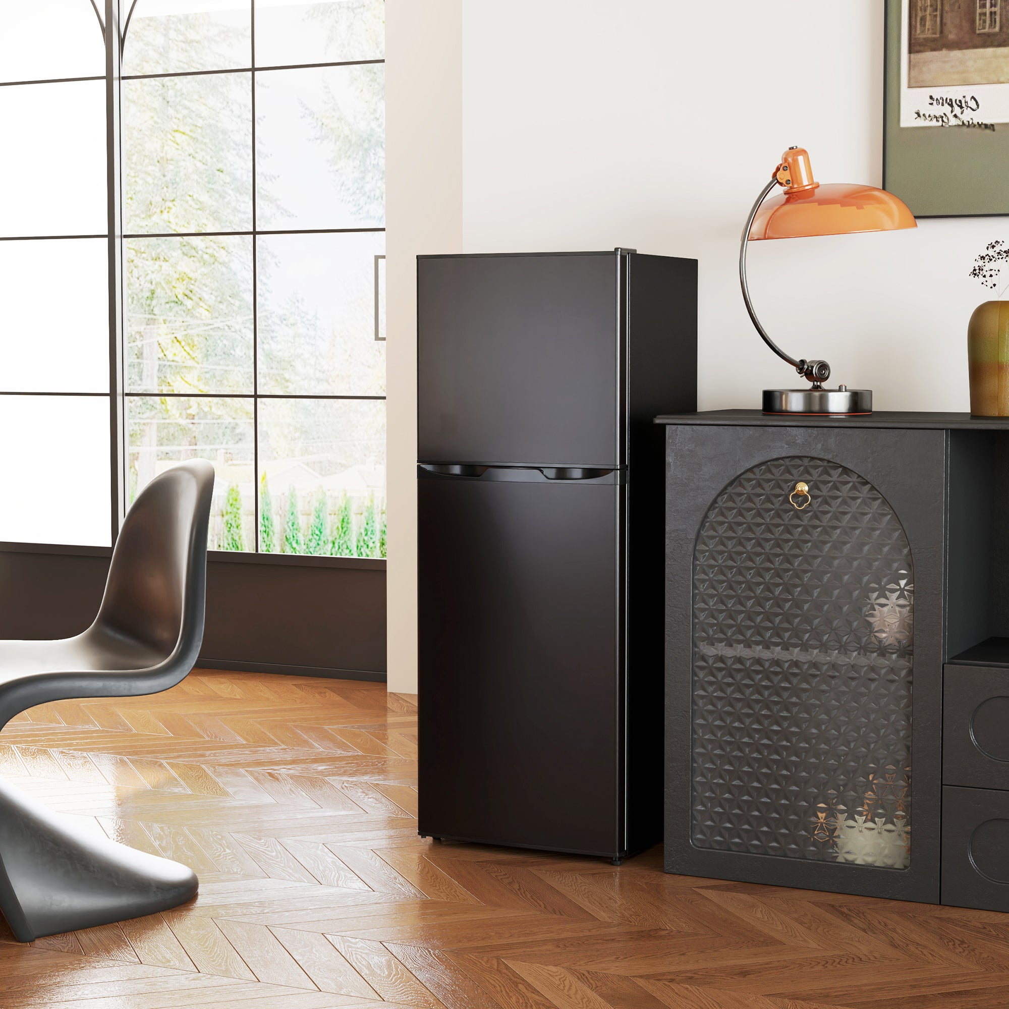 Double Door Mini Fridge with Freezer, 4.6 Cu.Ft Small Refrigerator with Thermostat, Shelves, Reversible Door, Black Small Kitchen Appliances at Gallery Canada