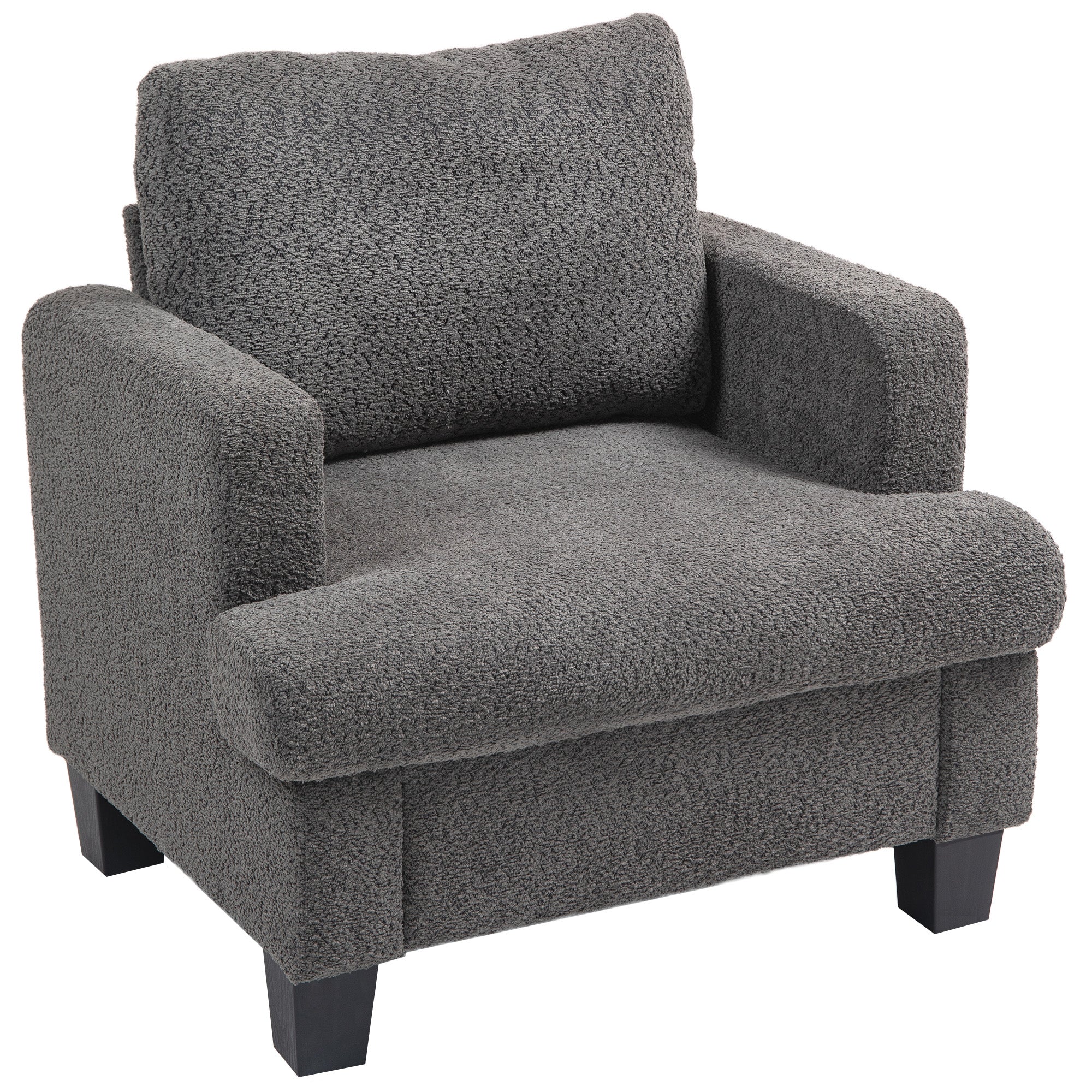 Modern Armchair, Upholstered Chenille Accent Chair with Wood Frame and Back Pillow for Living Room, Dark Grey Accent Chairs at Gallery Canada