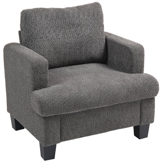 Modern Armchair, Upholstered Chenille Accent Chair with Wood Frame and Back Pillow for Living Room, Dark Grey