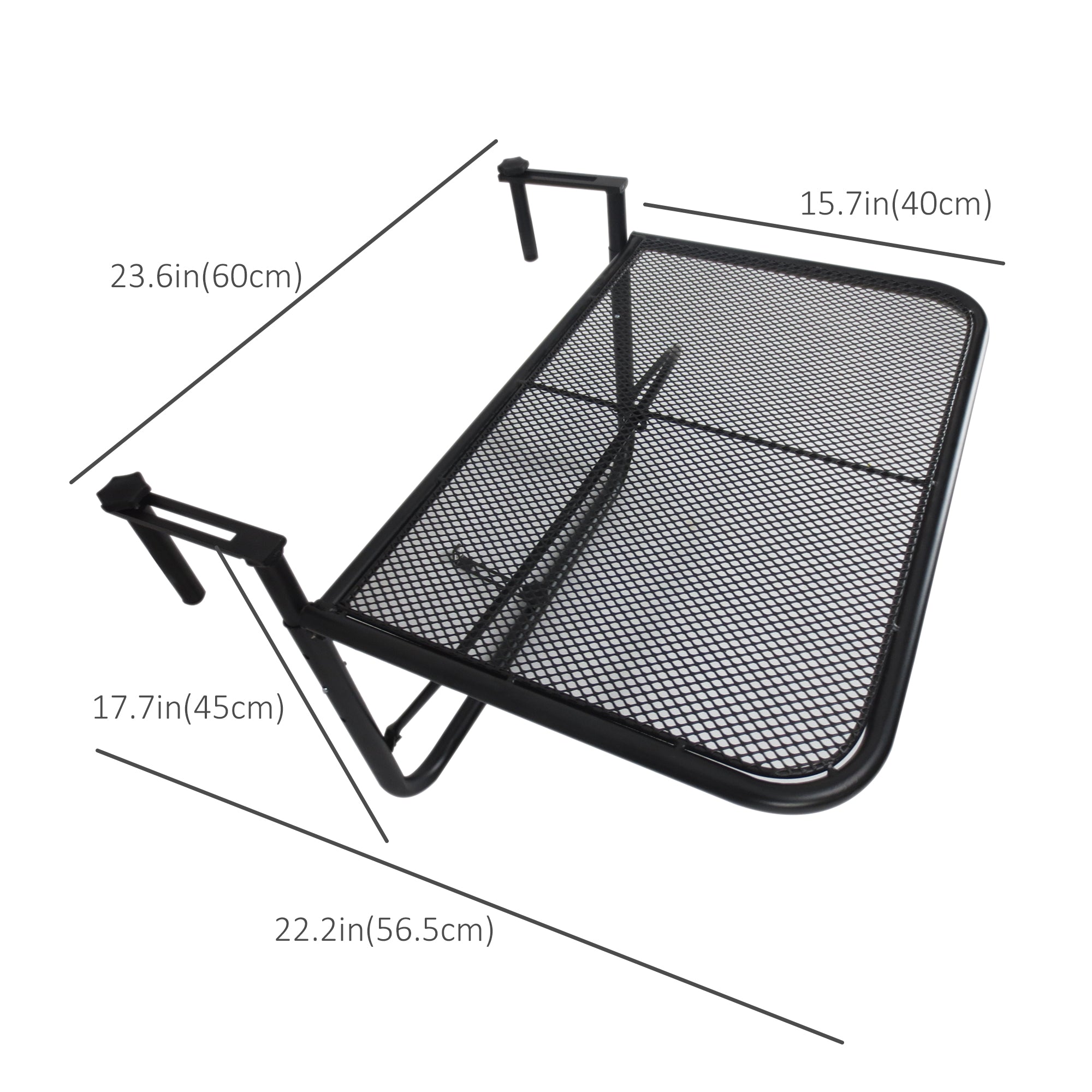 Adjustable Balcony Hanging Railing Table, Metal Mounting Mini Wall Desk Storage Rack, Outdoor Flower Stand Serving Table Rectangle, Black Balcony Table Hanging at Gallery Canada