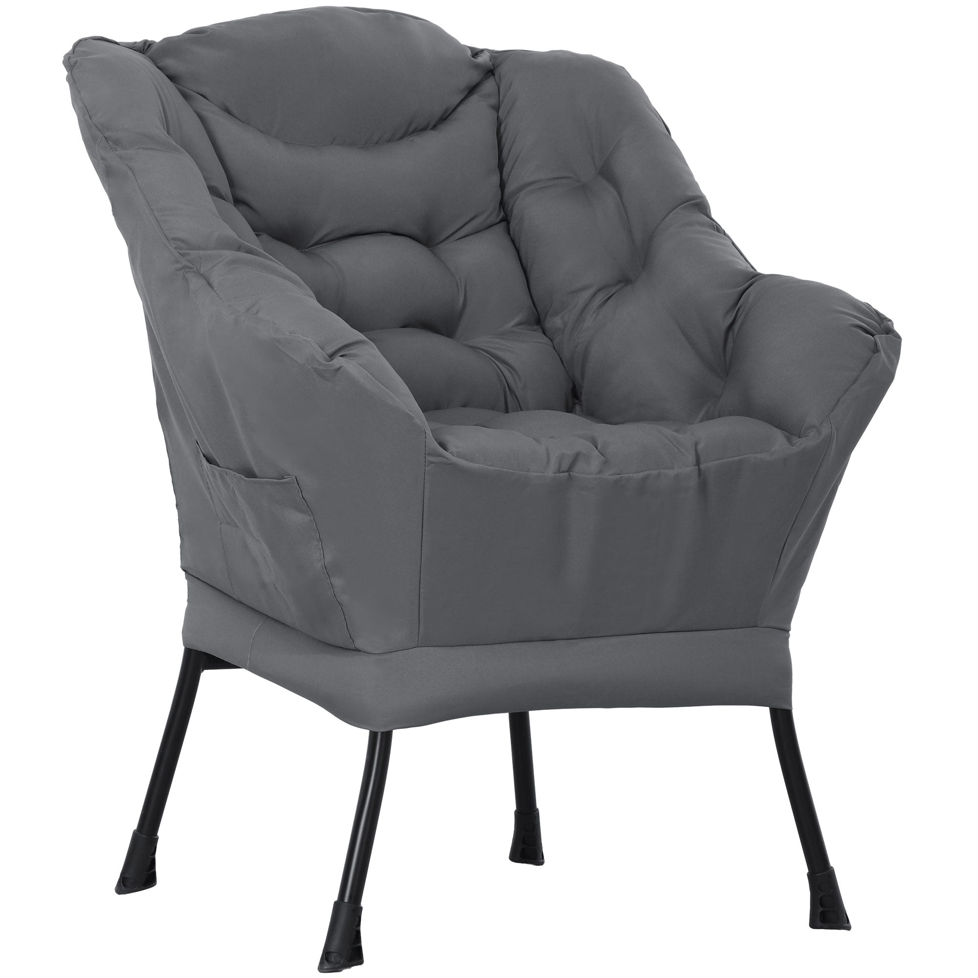 Modern Accent Chair, Armchair with Side Pockets and Solid Steel Legs, Comfy Reading Chair for Living Room, Bedroom, Grey Accent Chairs at Gallery Canada