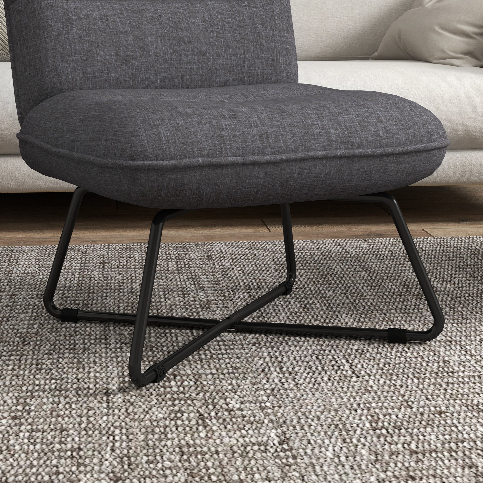 Armless Accent Chair, Upholstered Side Chair for Living Room with Crossed Steel Legs, Dark Grey Accent Chairs   at Gallery Canada