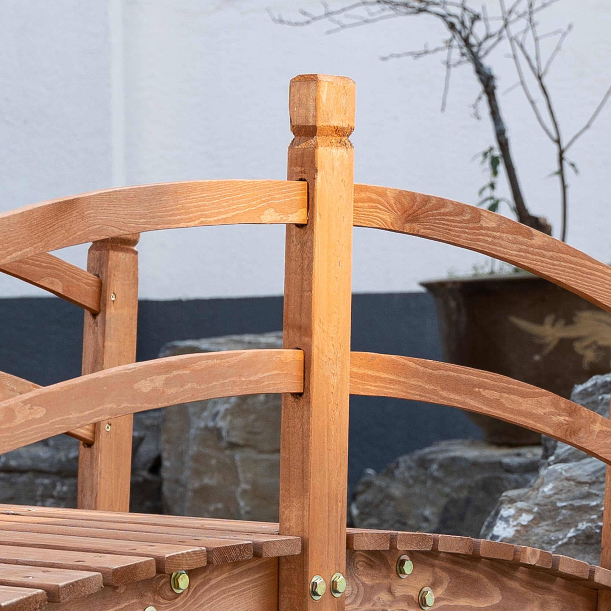 5FT Wooden Garden Bridge Classic Arc Footbridge with Guardrails for Stream Pond Walkway, Orange Garden Bridges at Gallery Canada