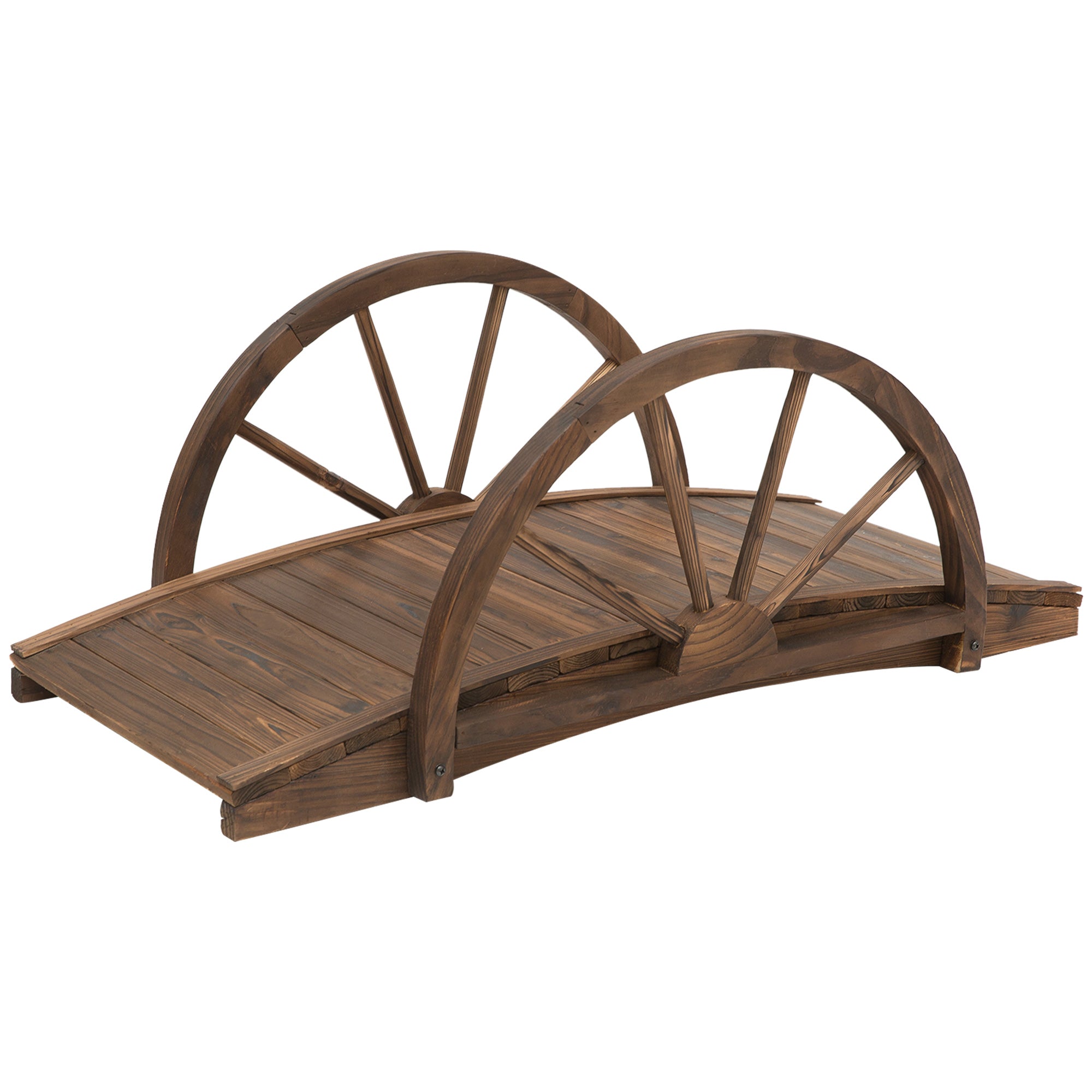3.3ft Wooden Garden Bridge Arc Stained Finish Walkway with Half Wheeled Railings, Stained Wood Garden Bridges at Gallery Canada